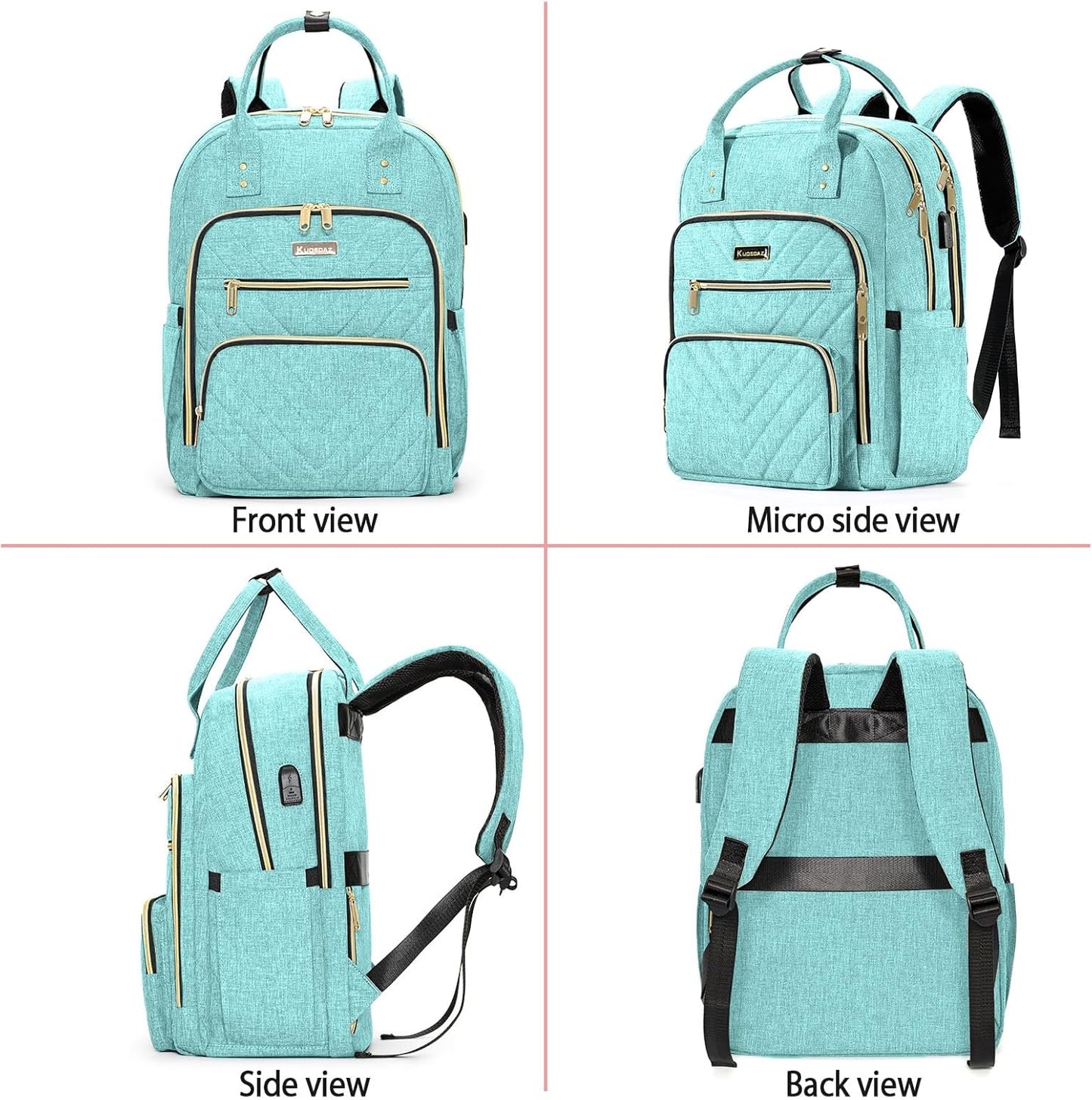 Laptop Backpack for Women, High School Bookbag for Girls with USB Port Charging, 15.6 Inch Water Resistant Computer Bag for Work, Travel College Back Pack Purse Gifts for Student Teacher, Light Green