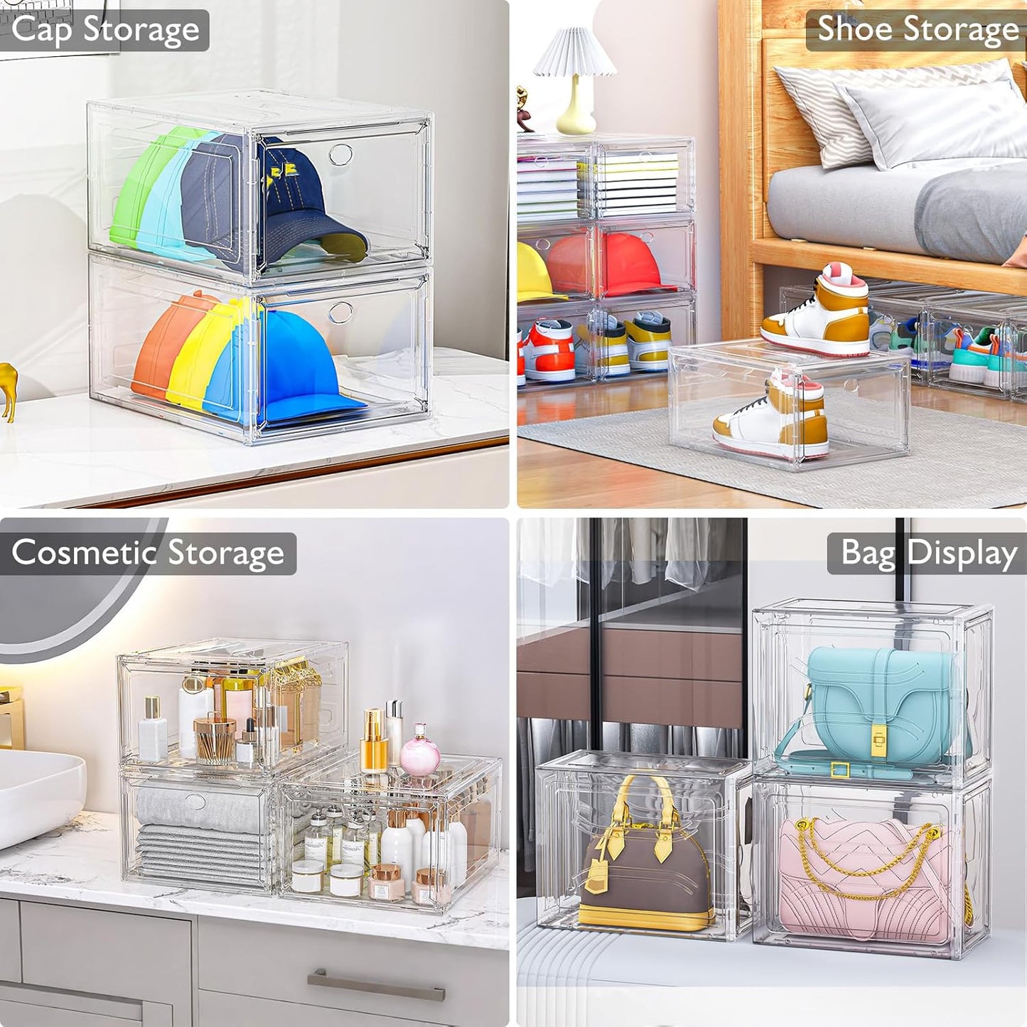 7 code Large Clear Shoe Boxes Organizer【Thicker Material】 Stronger Shoe Box with Magnetic Door, Stackable Shoe Storage Box for Closet, Foldable Space-Saving Storage Bins Shoe Cabinet, White 9 Pack