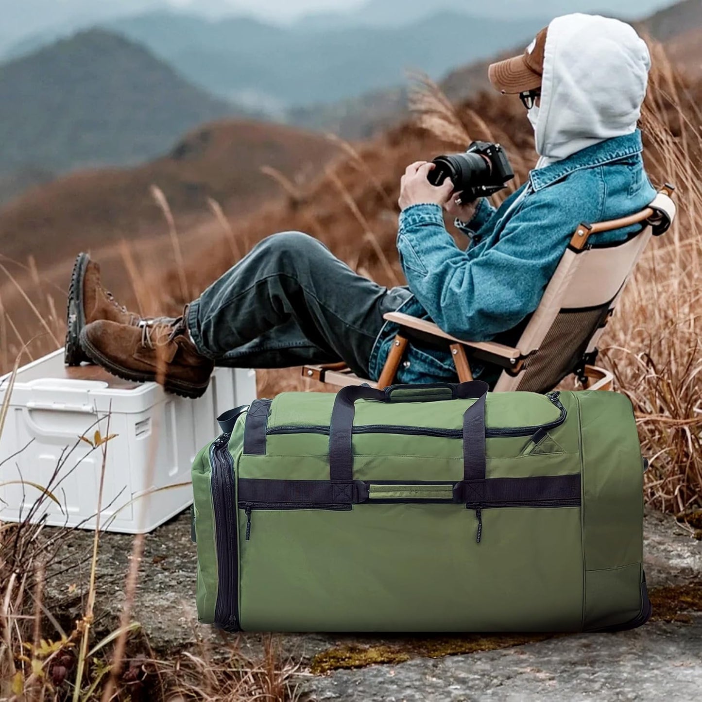 110L/120L Rolling Duffel Bag with Wheels - 28" No-Sag Design for Heavy Loads, Waterproof Travel Duffel w/Shoulder Straps and Dividers, Foldable Lightweight Design for Camping/Cargo/Air Travel