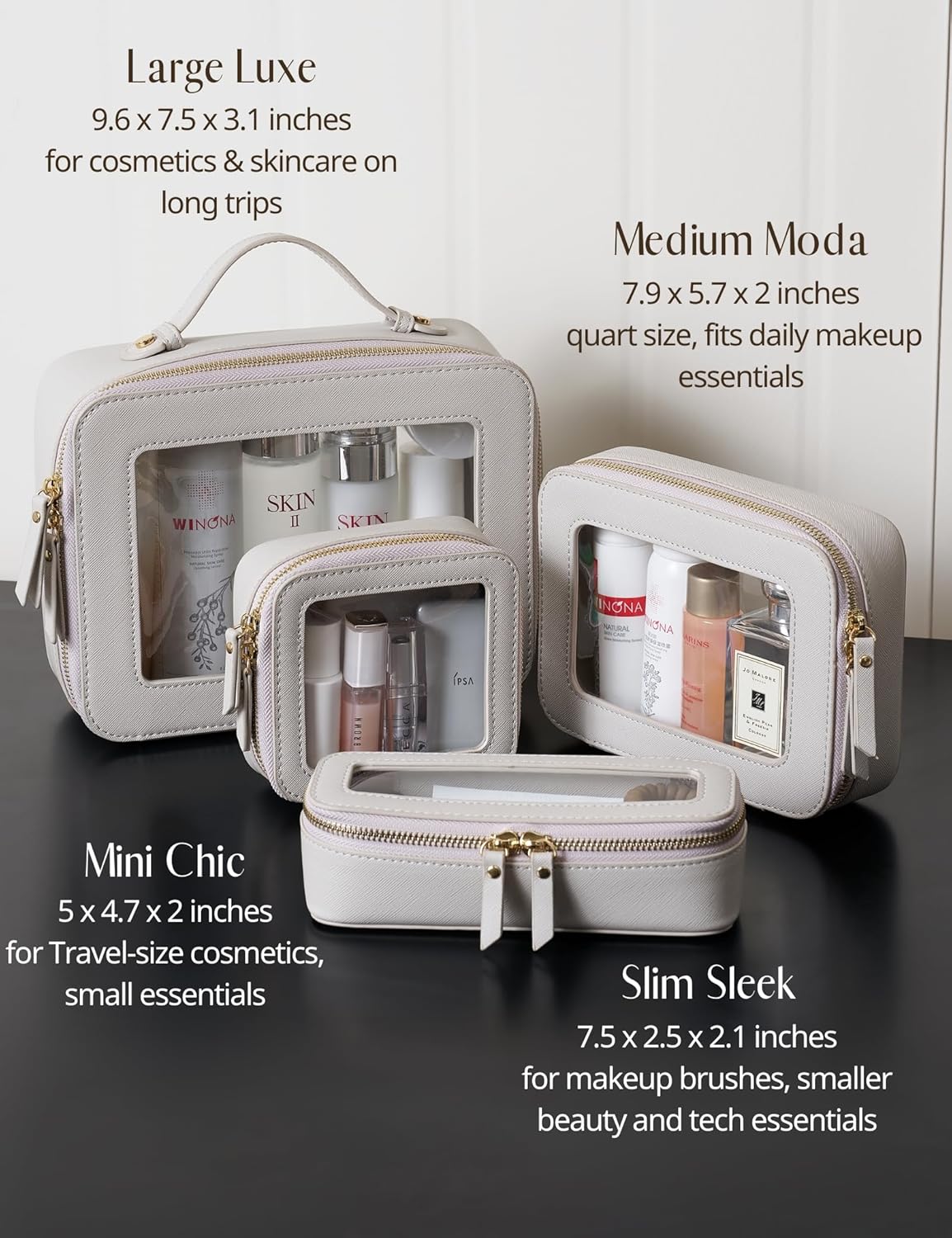 Popvibe Clear Makeup Bag Travel Cosmetic Case Transparent Toiletry Bag with Zipper, Portable Make Up Organizer Traveling Compact Car Bag for Essentials