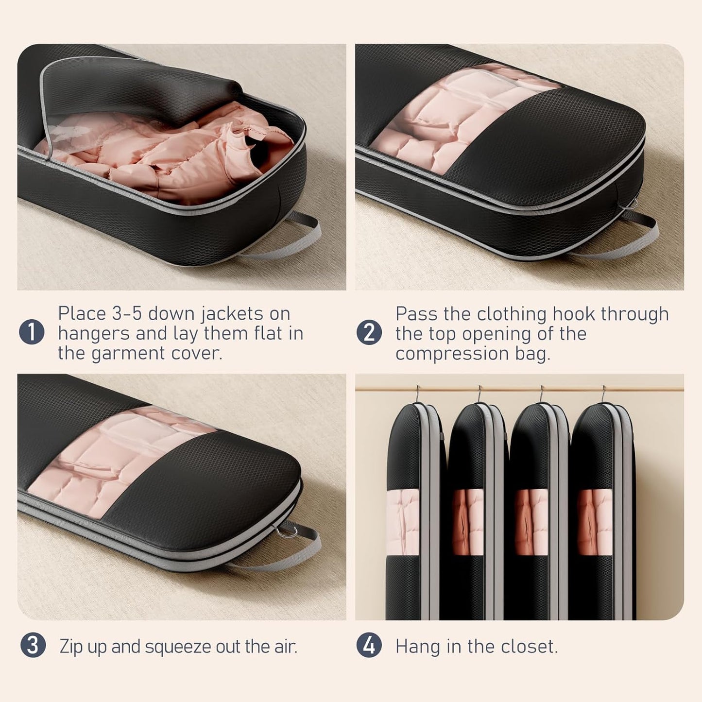 DIMJ 3 Pack 54" Garment Bags for Hanging Clothes - Space Saving Compression Suit Bag Travel with Handles Window, Washable Carry Clothing Storage Cover for Dress, Coats, Down Jacket, Shirts