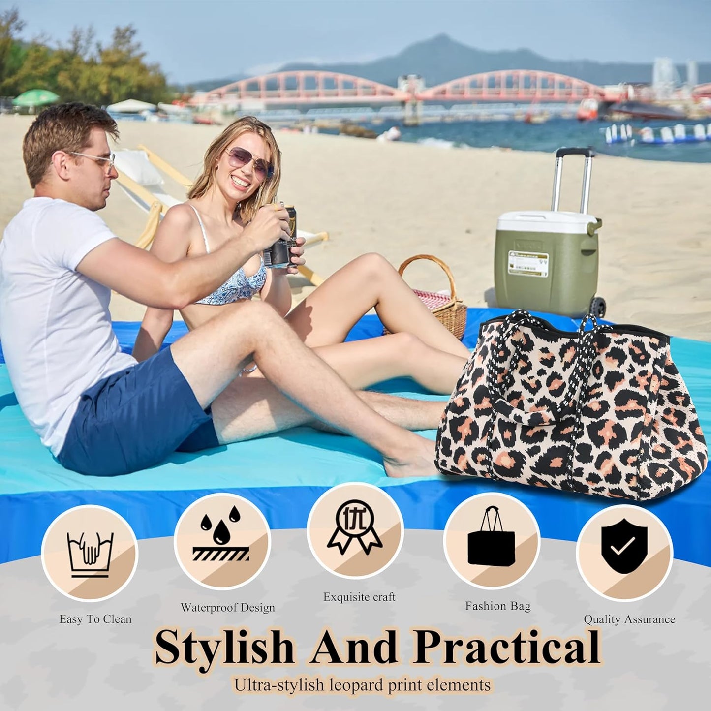 QOGiR Neoprene Multipurpose Beach Bag Tote with Inner Zipper Pocket … … … …
