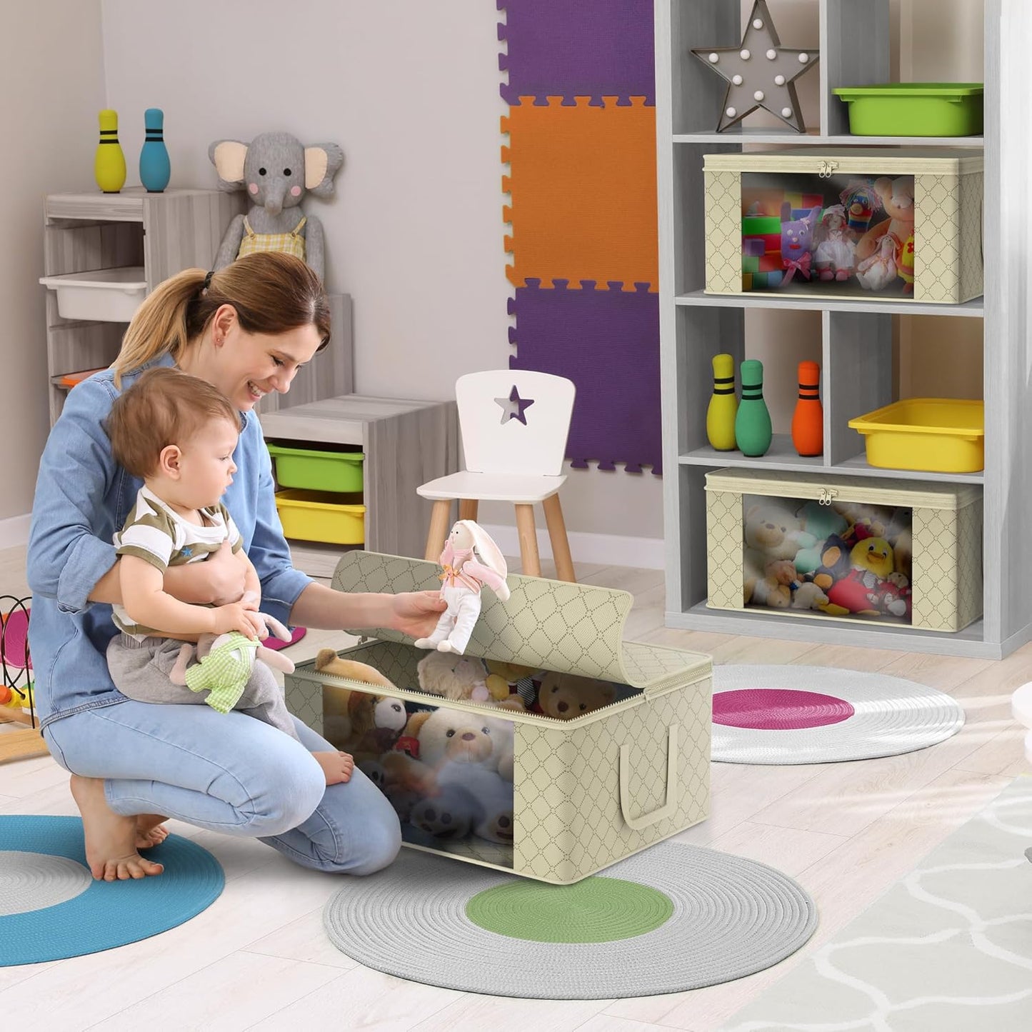 Sorbus Medium Clothes Storage Bags - Foldable Blanket Storage Bins for Organizing Bedroom, Closet, Clothing, Comforter, Organization with Clear Window, Lids and Carry Handles - Set of 8