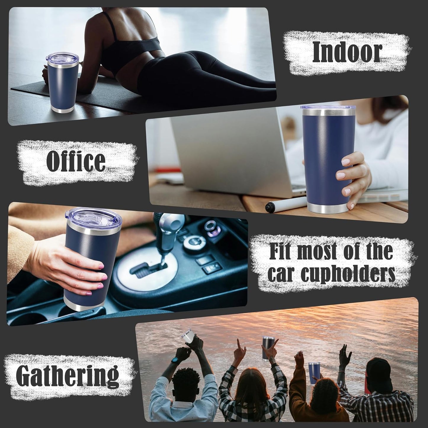 20 oz Tumbler Coffee Tavel Tumblers Bulk with Lid Stainless Steel Double Wall Vacuum Insulated Mug Powder Coated Cups fit Car Cupholder for Hot and Cold - Navy, 8Pack