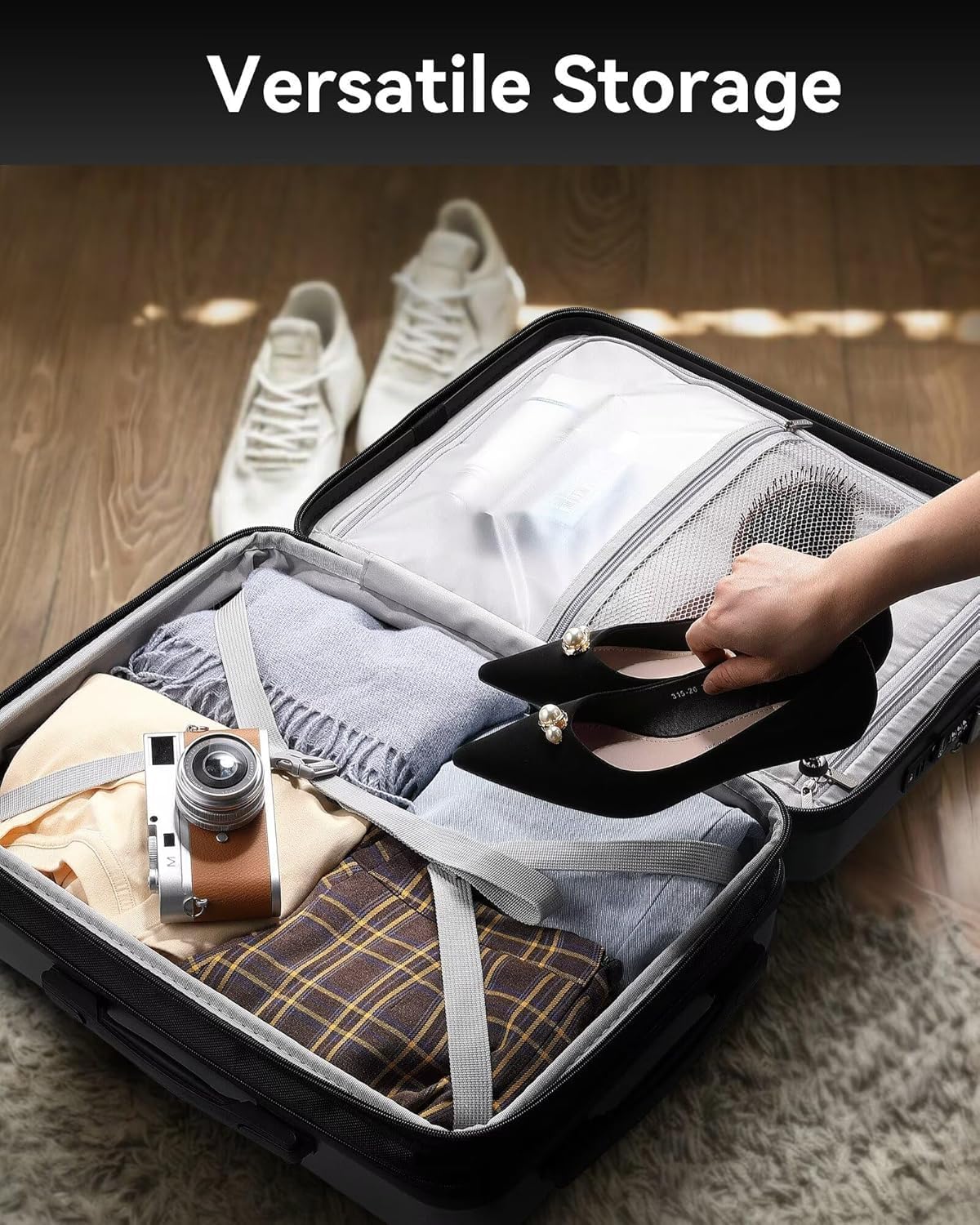 LUGGEX Carry On Luggage 22x14x9 Airline Approved, Polycarbonate Hard Suitcase with Front Pocket (Blue, 20 Inch, 35L)