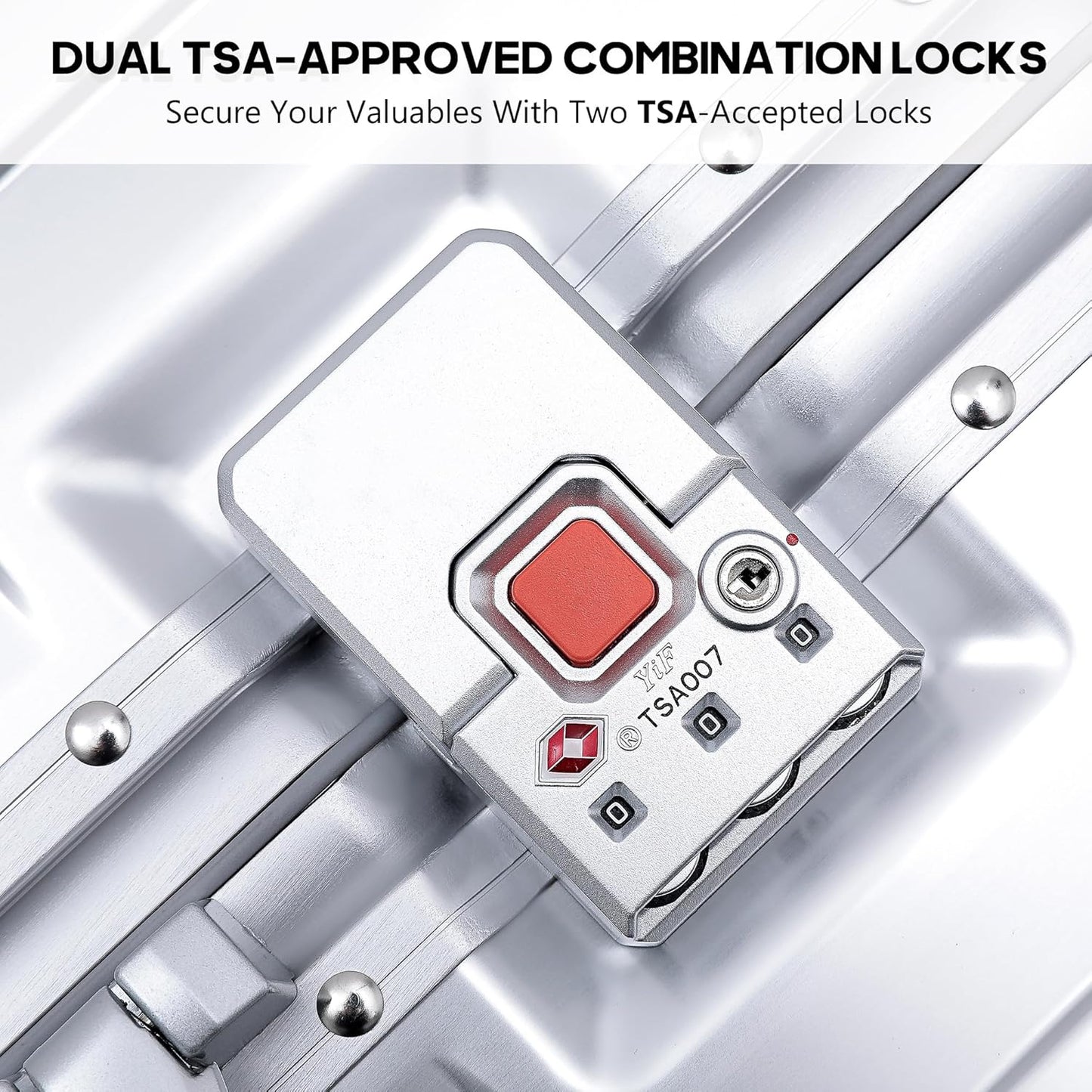 YYW Aluminum Carry-On Luggage Airline Approved Lightweight Suitcase with TSA Lock and Silent Wheels Hardshell Spinner Business Travel (Silver, 20in)