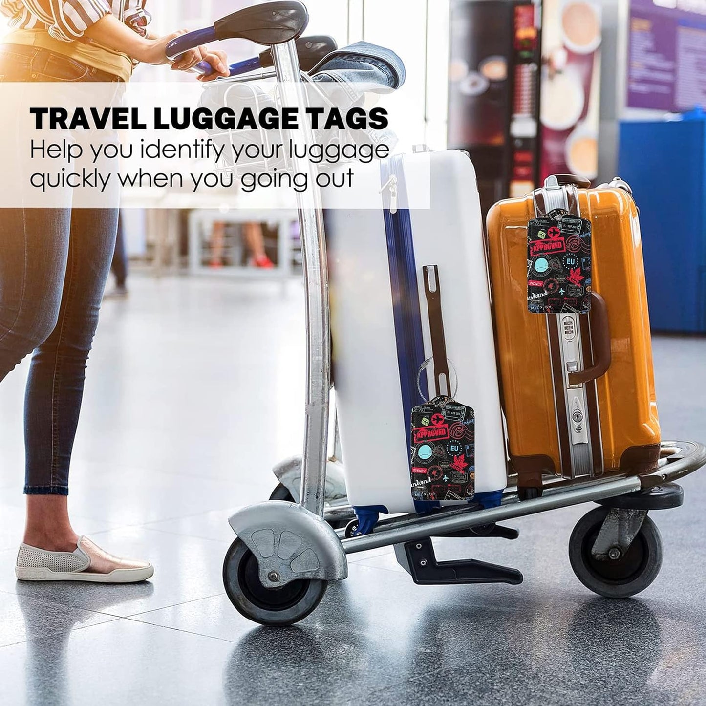 2 Pack Luggage Tags for Suitcases Women Men Kids, Go Travel-World Bag Tags for Leather Luggage with Waterproof Suitcase Tags Privacy Cover Name ID Label Steel Loop for Travel Bag Suitcase