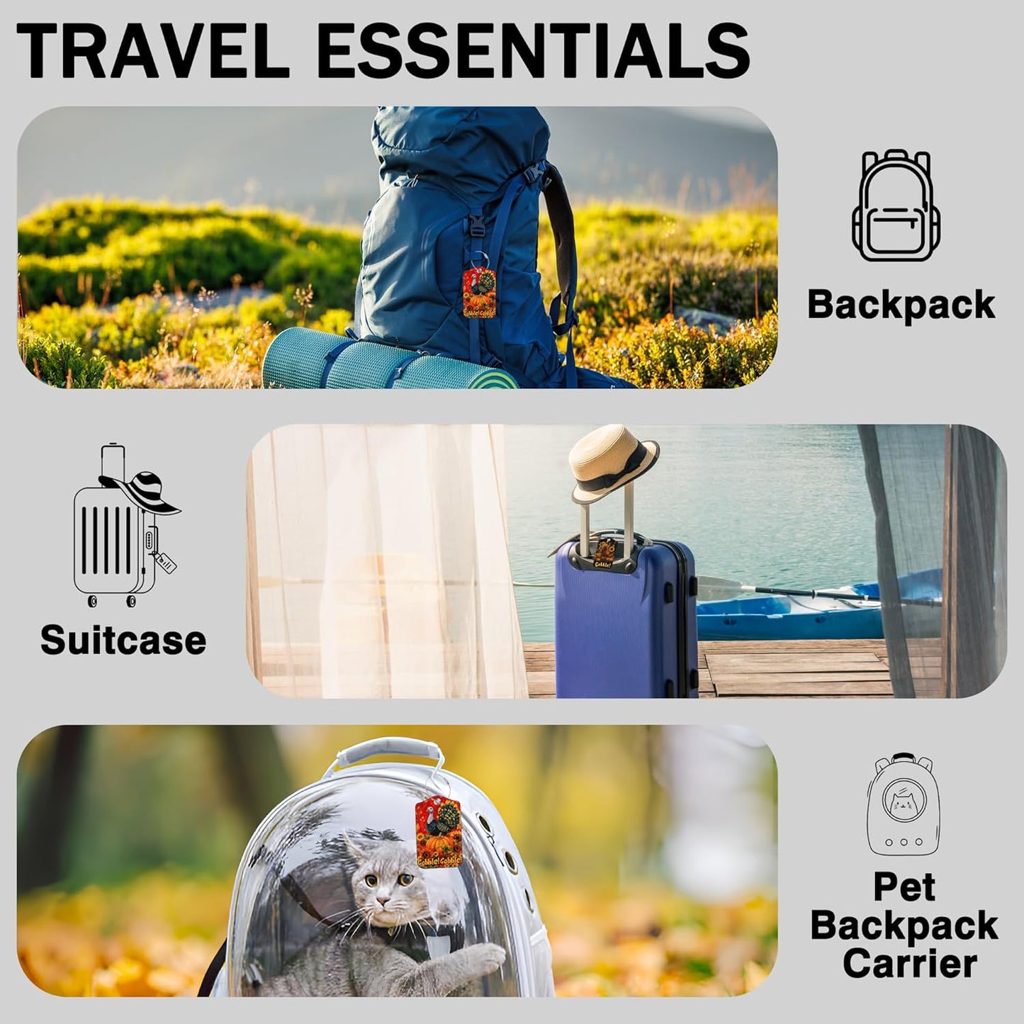 2 Pack Pumpkin and Sunflower Luggage Tags for Suitcases Autumn Turkey Leather Luggage Tags Privacy Cover ID Label with Stainless Steel Loop and Address Card for Women Men Travel Bag Backpack