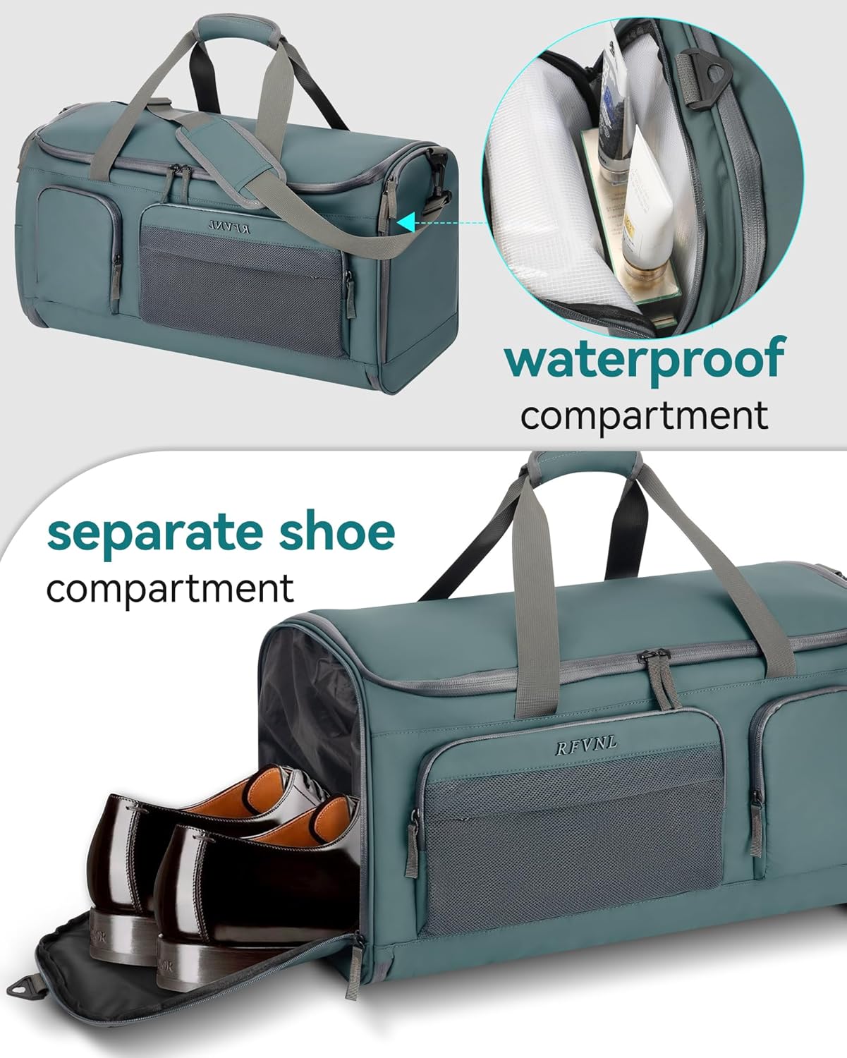 Large 3 In 1 Waterproof Garment Duffle Bags for Travel with Shoe Compartment, Mens Carry On Convertible Garment Bags for Travel Combo with Wet Compartment, Suit Bag Travel for Men and Women (green)
