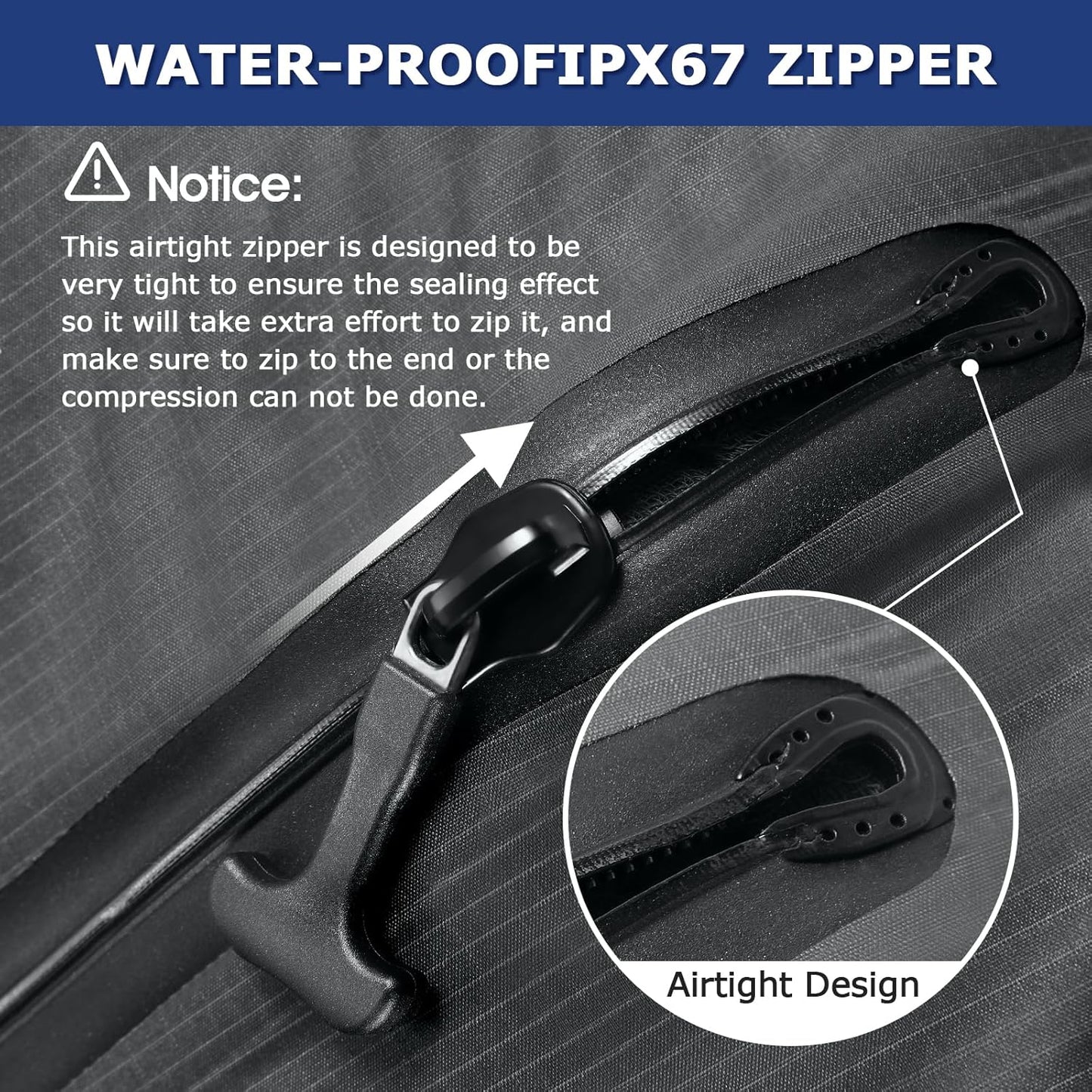 TPU Vacuum Bag for Travel, 70D Nylon Reusable Compression Bag with IP67 Waterproof Zipper, Compression Packing Cubes for Clothing, Space Saver Bags for Luggage and Backpack(Gray-1 PCS + PUMP)