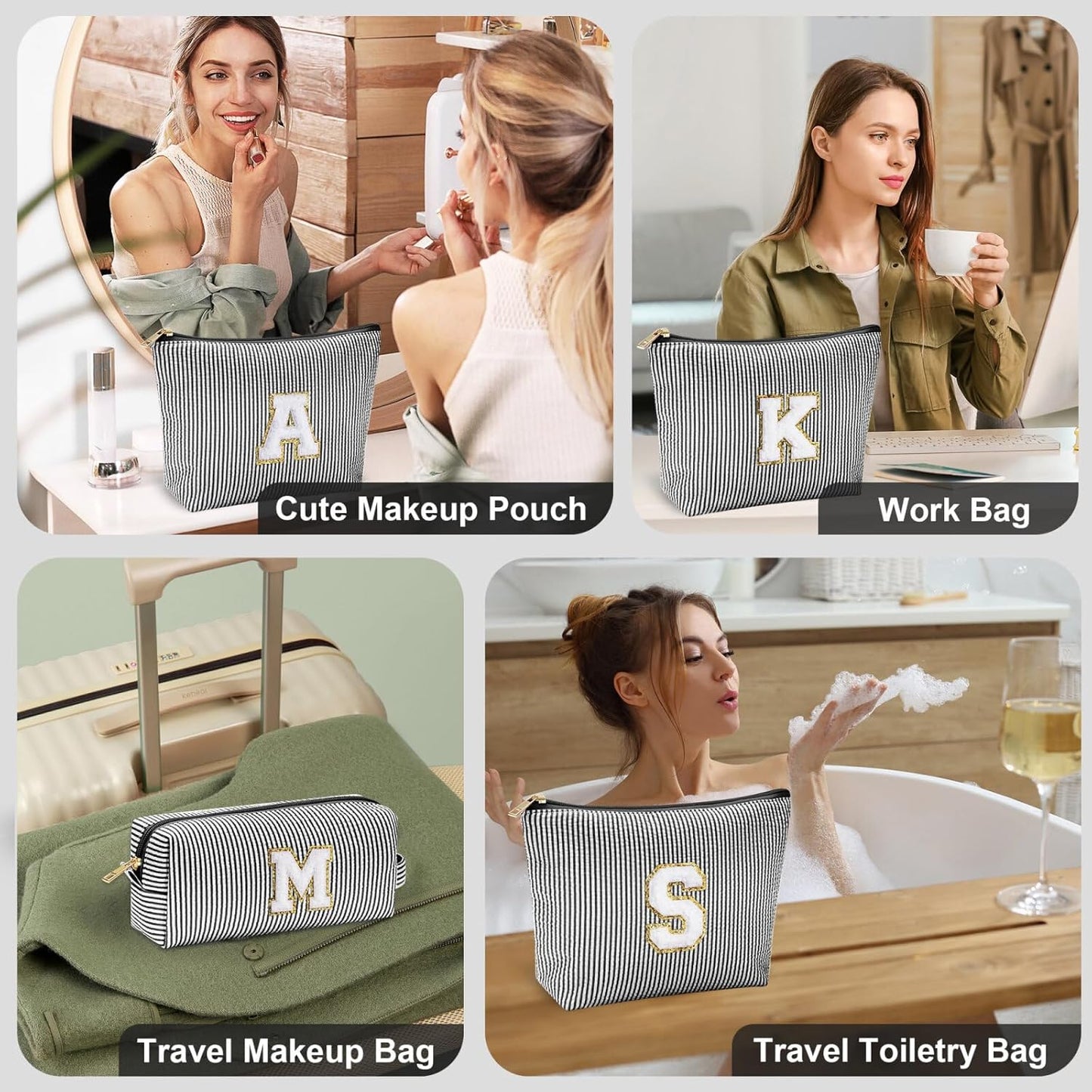 YOOLIFE Girls Gifts: Personalized Makeup Bag - Birthdays 7-16, Initial, Black