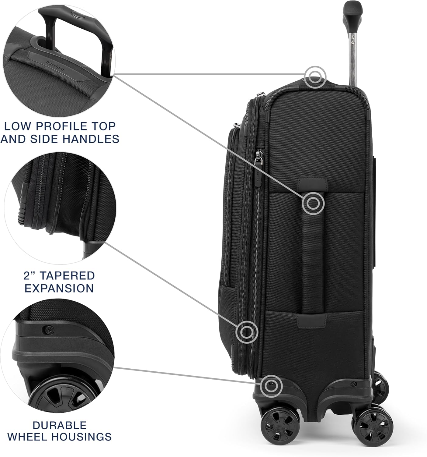 Travelpro Crew Classic Lightweight Softside Expandable Carry on Luggage, 8 Wheel Spinner Suitcase, Men and Women, Compact Carry On 20-Inch, Black