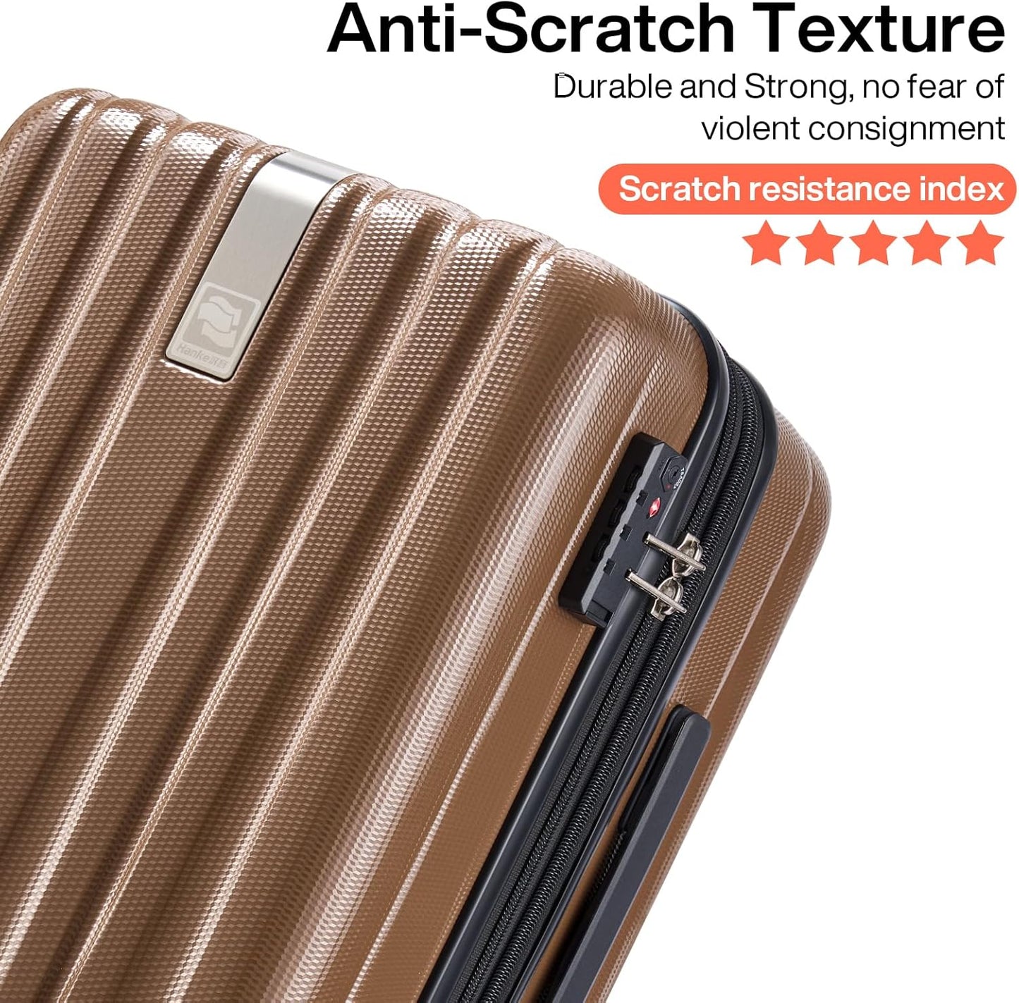 Hanke Luggage Sets 3 piece Carry On Luggage with Wheels PC Hard Shell Suitcases Lightweight Checked Tsa Luggage Extra Large Travel Suitcase Woman Men 20/24/29 Inch (Brown)