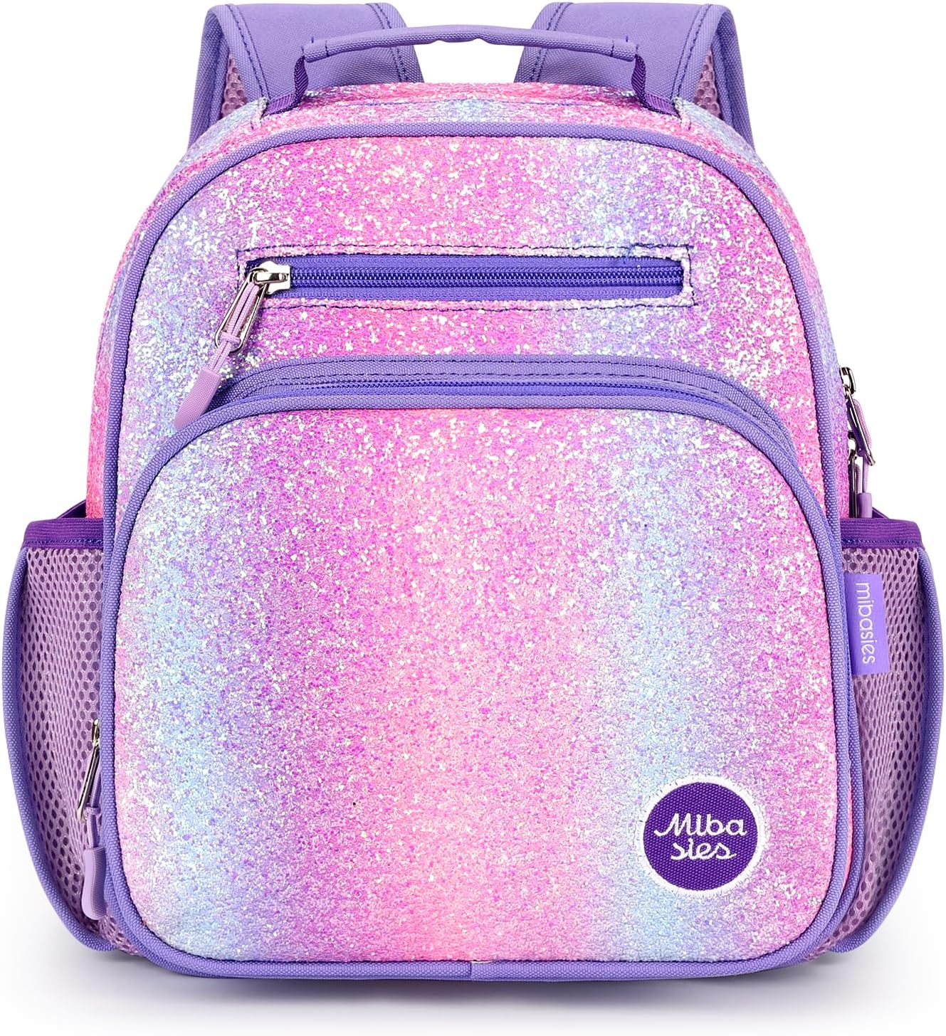 mibasies Toddler Backpack for Girls 2-4: Glitter Kids Backpacks for Girls - Preschool Kindergarten Backpack - Purple