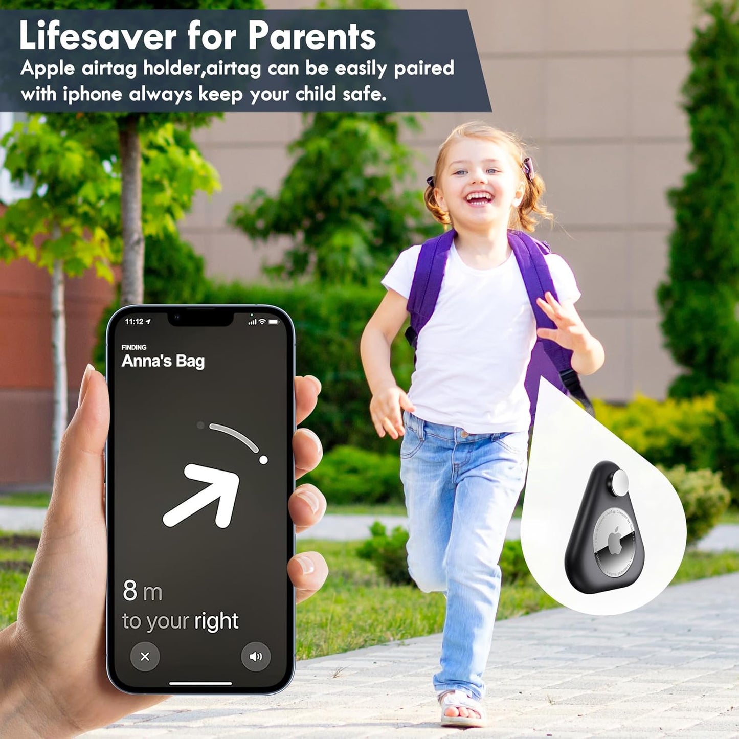 Airtag Holder for Kids Hidden 2 Pack Upgraded GPS Tracker Case, Anti-Removal Airtag Hard Case with Safety Pins, Avoid Airtag Loss, Suitable for Children, Elderly, Pets, Backpack, Luggage(White Black)