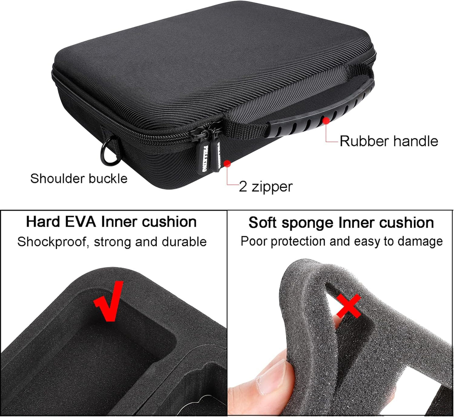 PellKing Hard Case for GoPro Hero 13/12/11/10/9/8/7/2018/6/5 Blcak/4 Silvery Action Camera, Accessories Carrying Storage Shoulder Bag With Strap for DJI Osmo Action 5/4/3 Insta360 Ace Pro