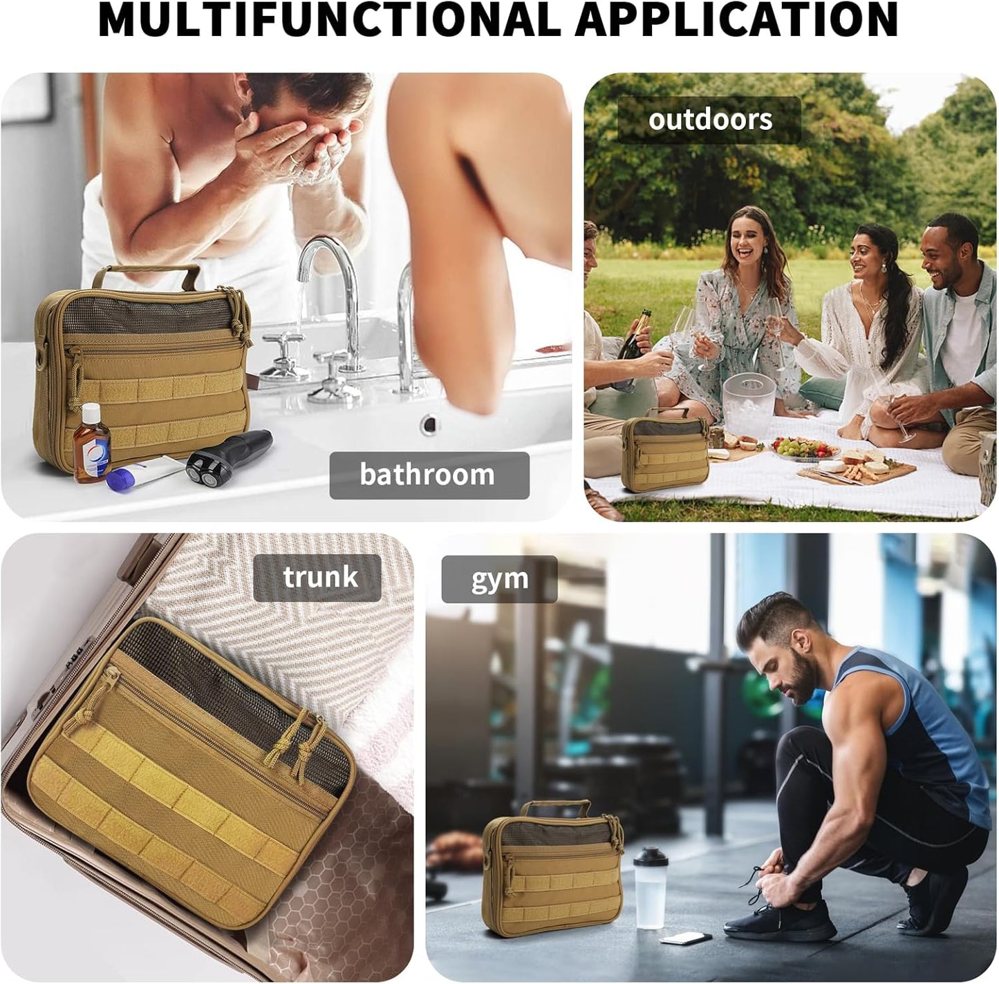 VELVEBAG Toiletry Bag for Men, Mens Travel Bag Toiletry Organizer Dopp Kit Waterproof Bathroom essentials Hanging Shaving toiletries Bag for Men Travel for Cosmetic,Toiletries Accessories, Khaki