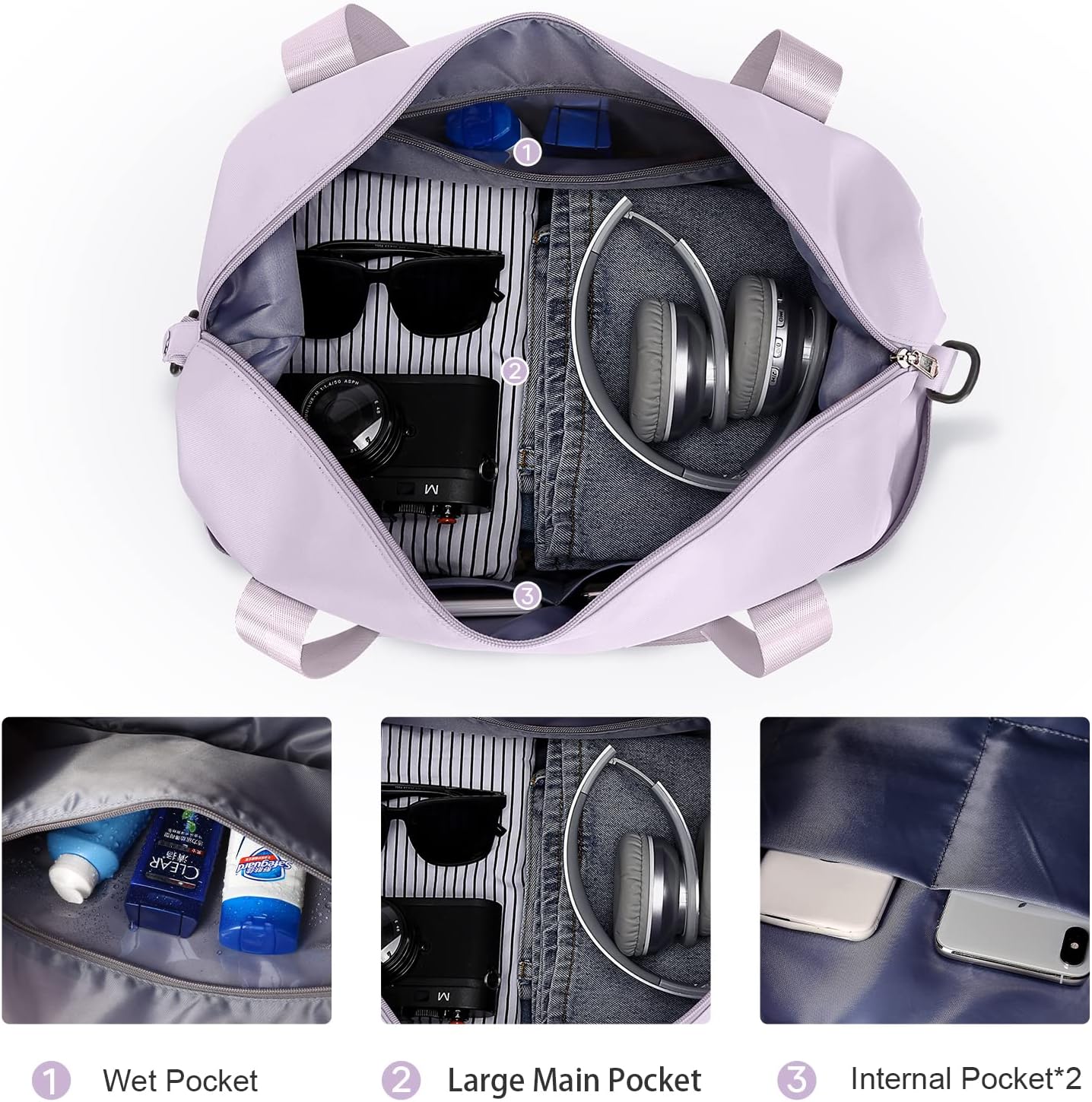 Travel Duffel Bag, Sports Tote Gym Bag, Shoulder Weekender Overnight Bag for Women