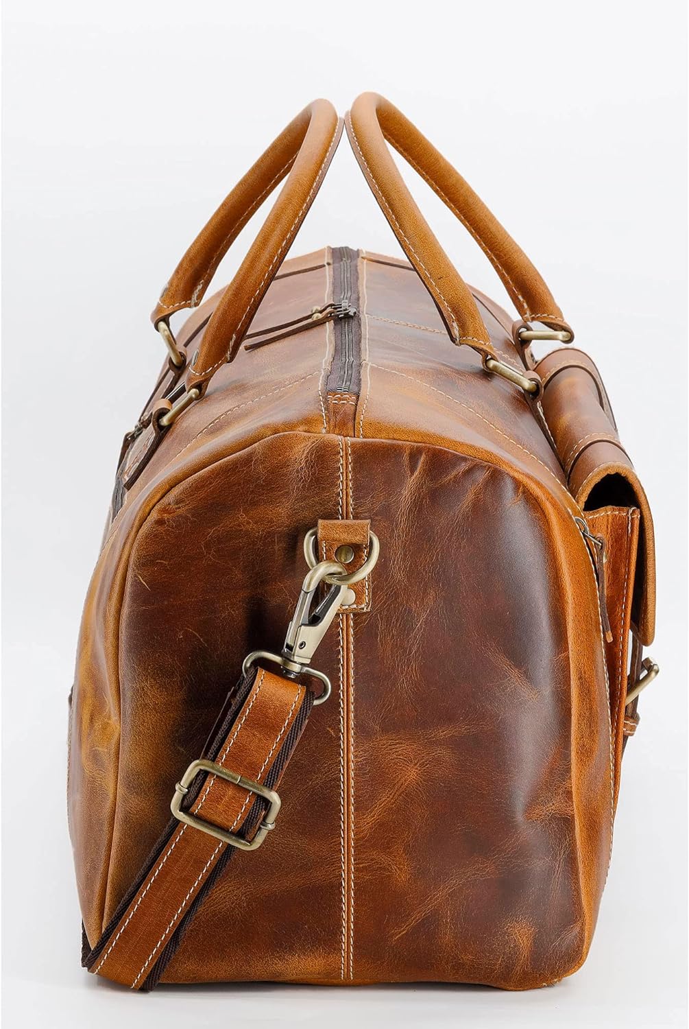 KomalC Leather Duffel Bags for Men and Women Full Grain Leather Travel Overnight Weekend Leather Bags Sports Gym Duffel for Men (Distressed Tan, 28 Inch)