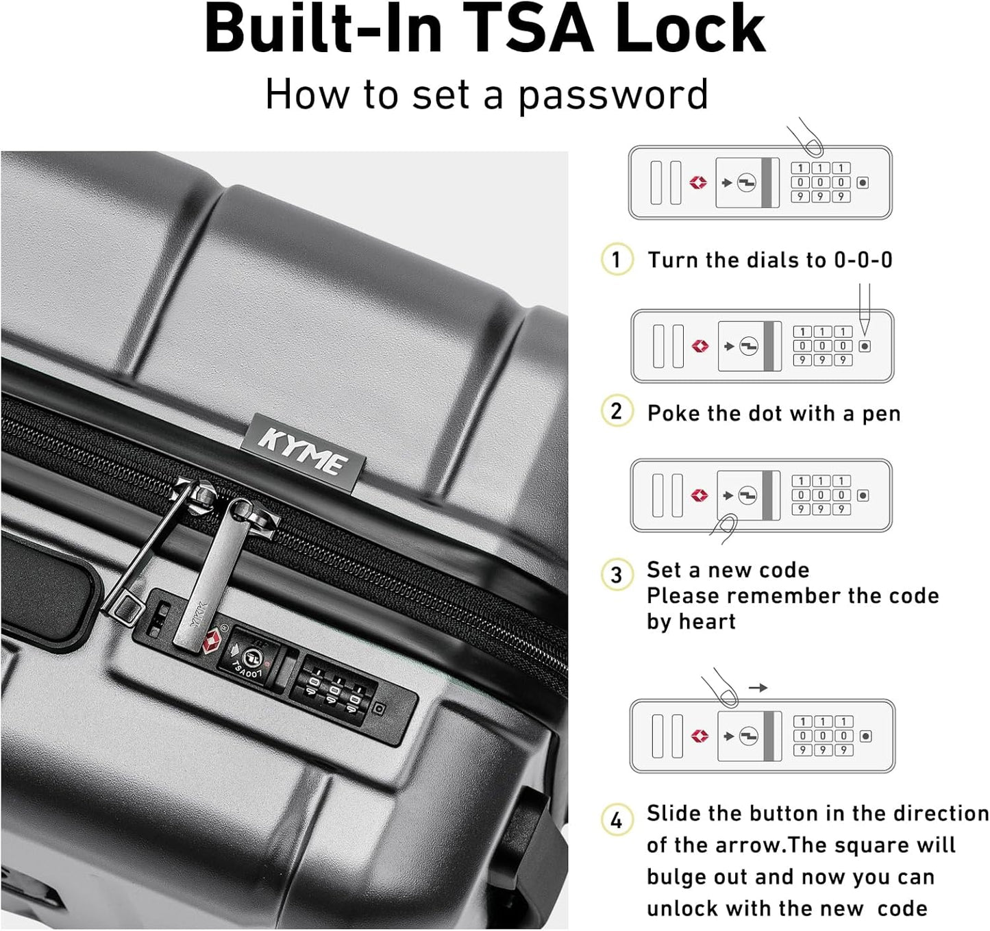 KYME Suitcases with Wheels Hardshell 26 Inch Luggage with TSA Lock Durable Medium Checked Travel Rolling Luggage with Cup Holder for Women Men Silver Grey