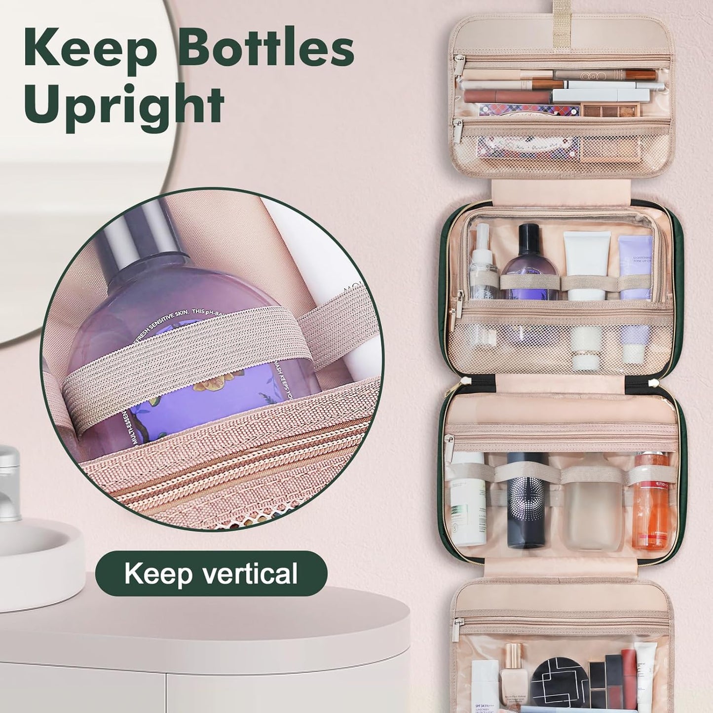 Wedama Toiletry Bag for Women, Large Cosmetic Travel Bag, Hanging Toiletry Bag for Bathroom, Thickened PVC Waterproof Travel Makeup Bag, Toiletries Bag for Travel Business Trips and Camping