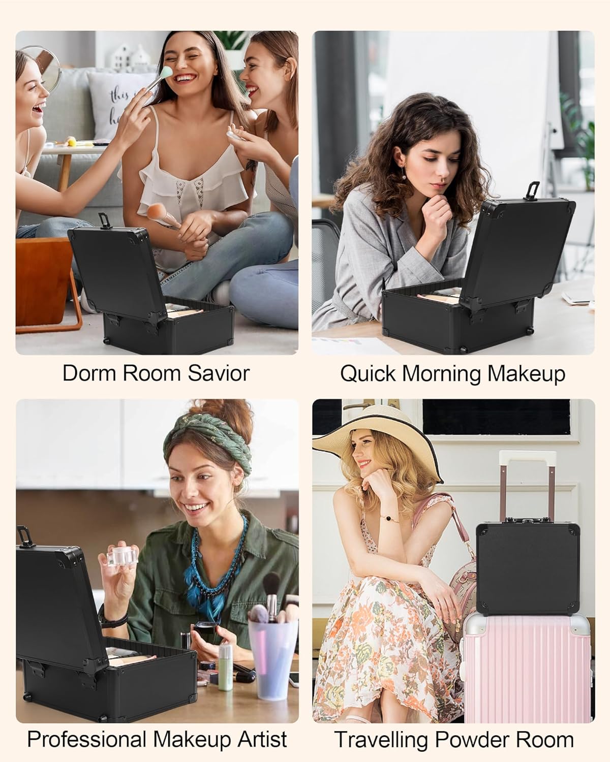 Makeup Box with LED Mirror, Makeup Bag with Light up Mirror& Adjustable Dividers Travel Make up Train Case Portable Cosmetic Organizer Case Waterproof Organizer Bag Gifts for Women and Girls