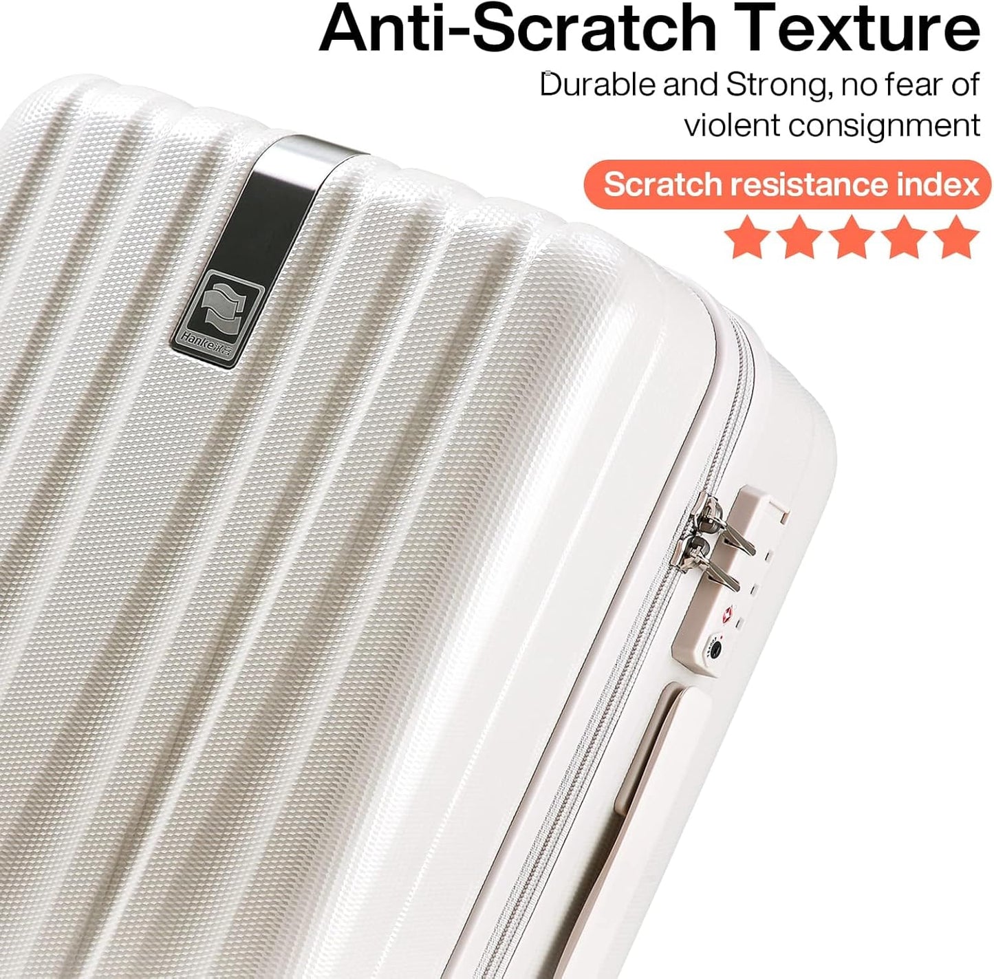 Hanke 29 Inch Luggage Suitcases With Spinner Wheels Lightweight PC hardside Rolling Suitcase With Travel Lock, Checked-Large 29-Inch Christmas Gifts for Birthday(Ivory White)