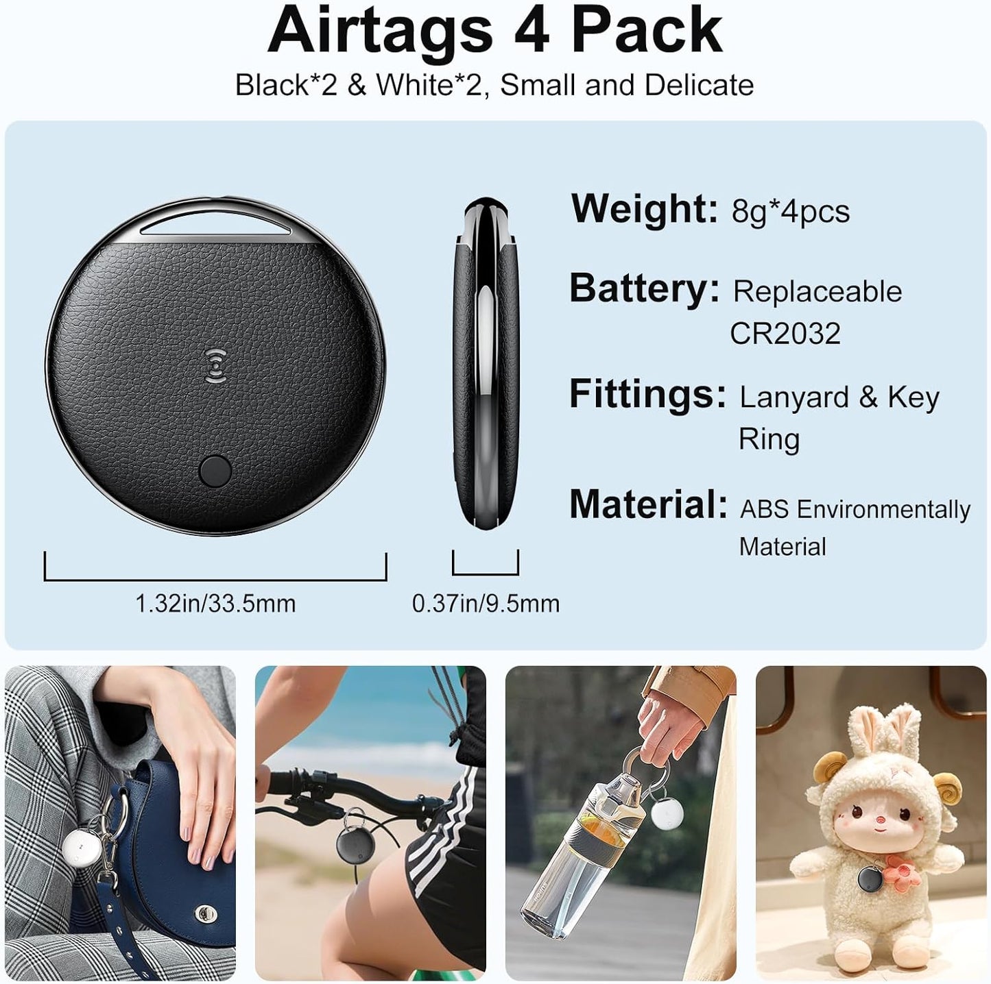 Air Tracker Tags-4 Pack, Smart Tag Work Compatible with Apple Find My (iOS Only), Bluetooth Tag Item Finders IP68 Waterproof Replaceable Battery for Wallet, Luggage, Backpack, Pets