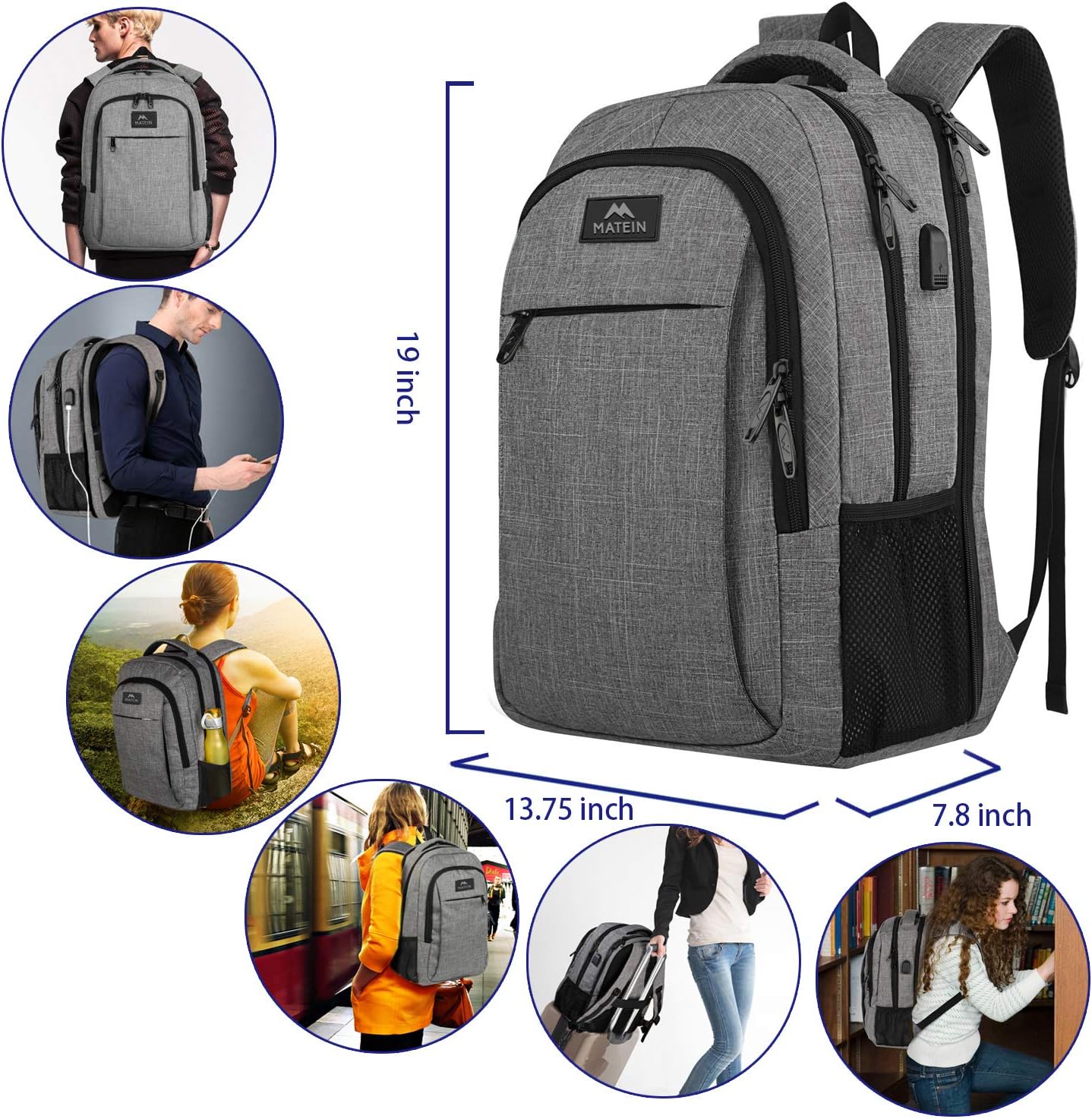 17 Inch Laptop Backpack, MATEIN TSA Large Backpack for Travel and Business with USB Charger Port, Water Resistant Big Flight Approved Weekender Carry-On Backpack with Luggage Sleeve for Women and Men