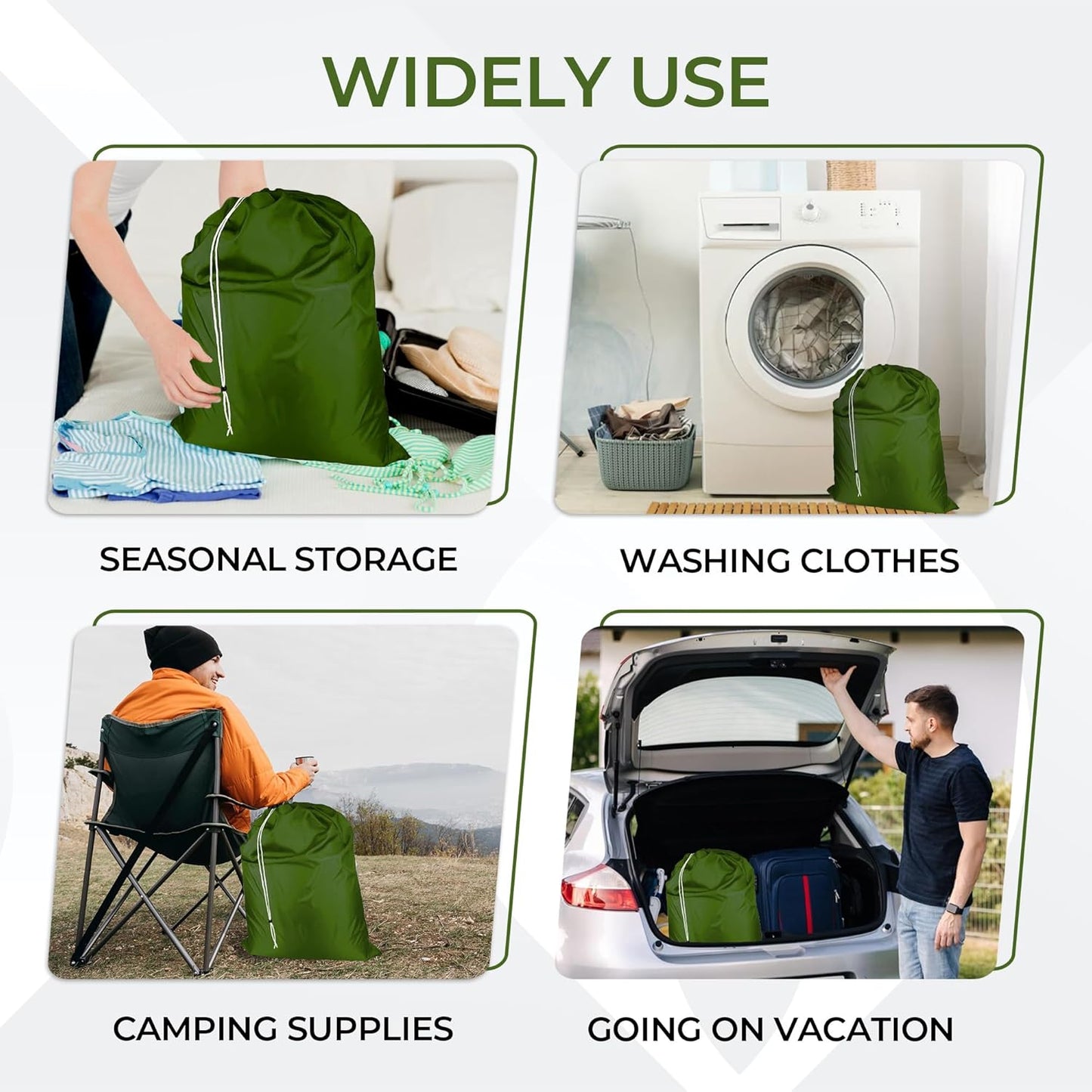 Laundry Bag with Locking Closure Drawstring – Extra Large Heavy Duty 100% Nylon, Large & Foldable Clothes Sack – Lightweight Dirty Laundry Organizer for Travel, Dorm, Gym – L 40" x H 50" (ARMY GREEN)