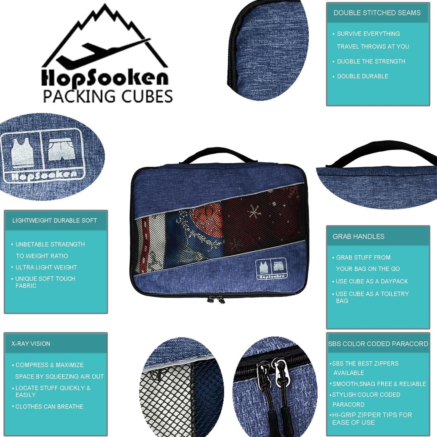 5 Set Packing Cubes for Travel Large Suitcase Luggage Organizer Bags Travel Accessories Vacation 4 Cubes 1 Laundry Pouch Bag