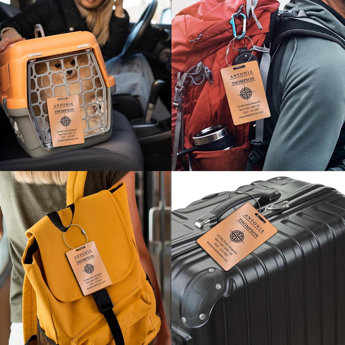 Personalized Luggage Tags for Suitcases (2/4/6/8 Pack) - Custom Engraved Metal Travel Tag, Customizable Pattern/Name/Text for Bags Backpacks Suitcases