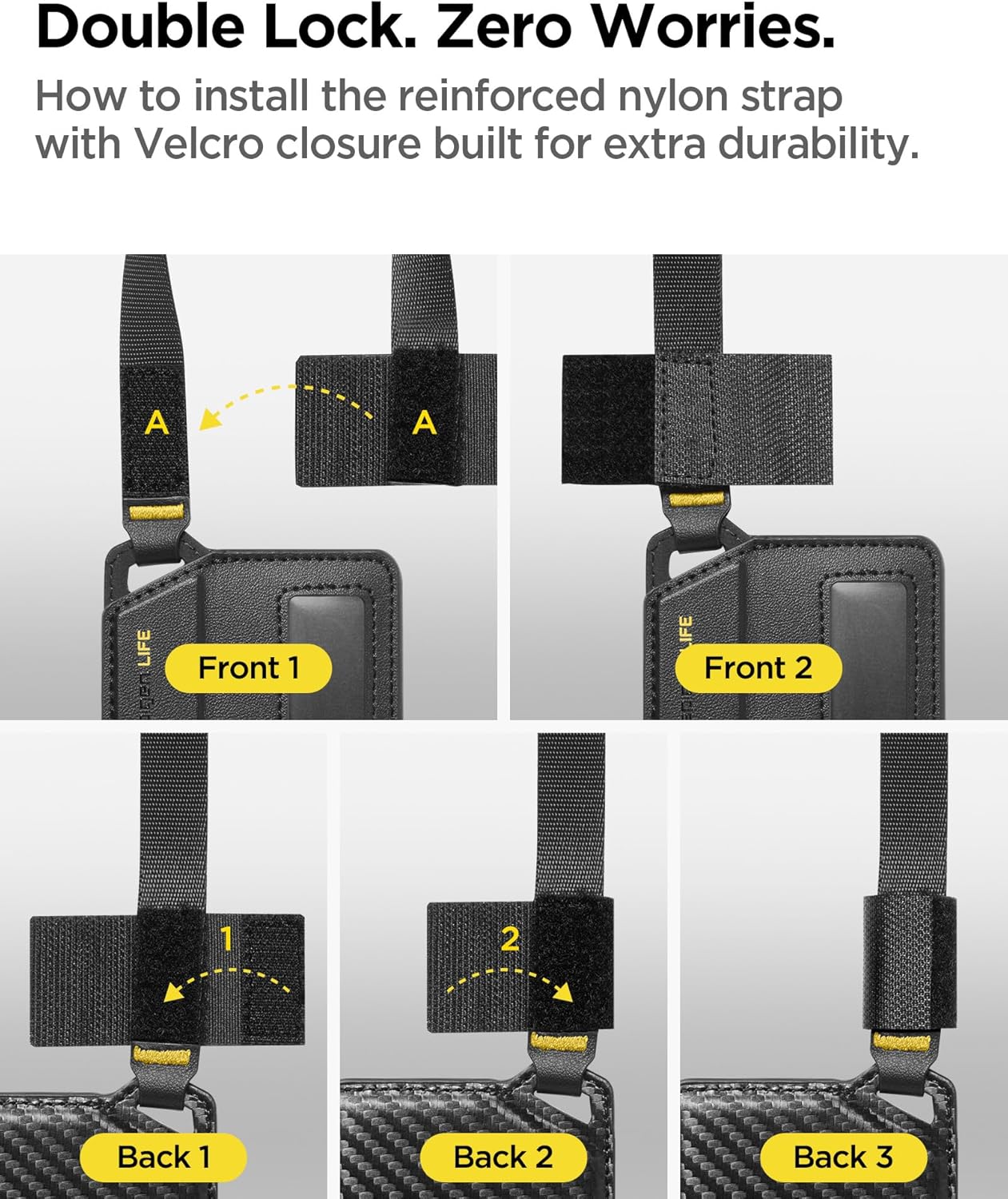 Spigen Life Luggage Tags Premium Velo Vegan Leather ID Label for Suitecase Travel Bag Accessories with Magnetic Closure Privacy Protection Design Durable Strap - Black (2 Pack)