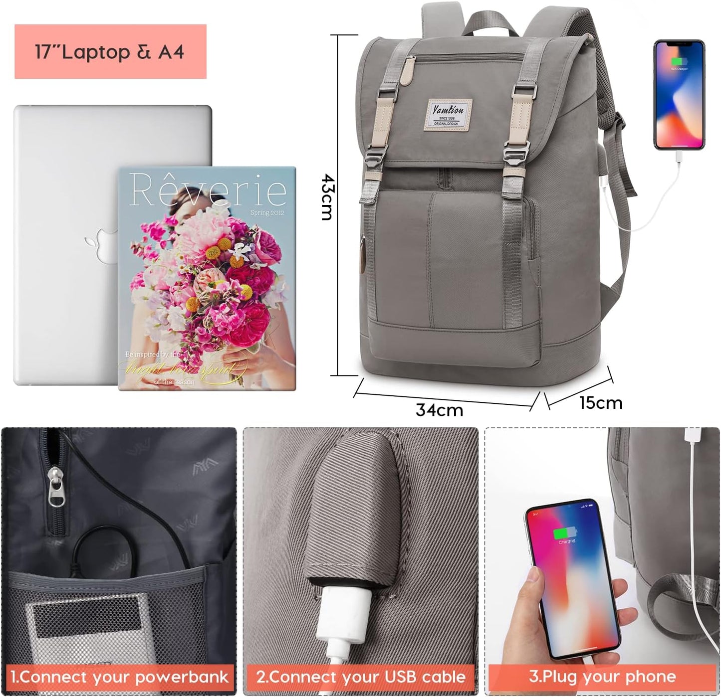 17" Laptop Backpack for Women & Men,Bookbag for Teen Girls & Boys Teenagers for College High School