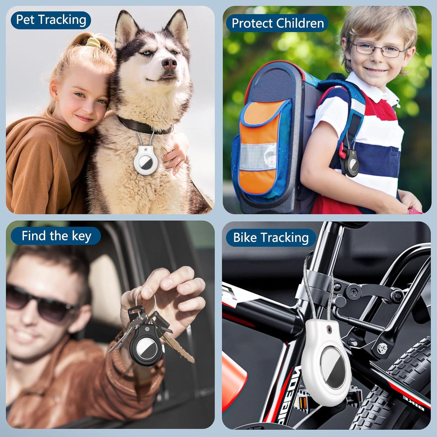 Waterproof Airtag Holder,4 Pack Airtag Case with Secure Lock,Airtags Keychain for Air tag,Anti-Lost Protective Case Air tags Accessories for GPS Tracker Luggage,Key,Pet-Black/Black/White/White