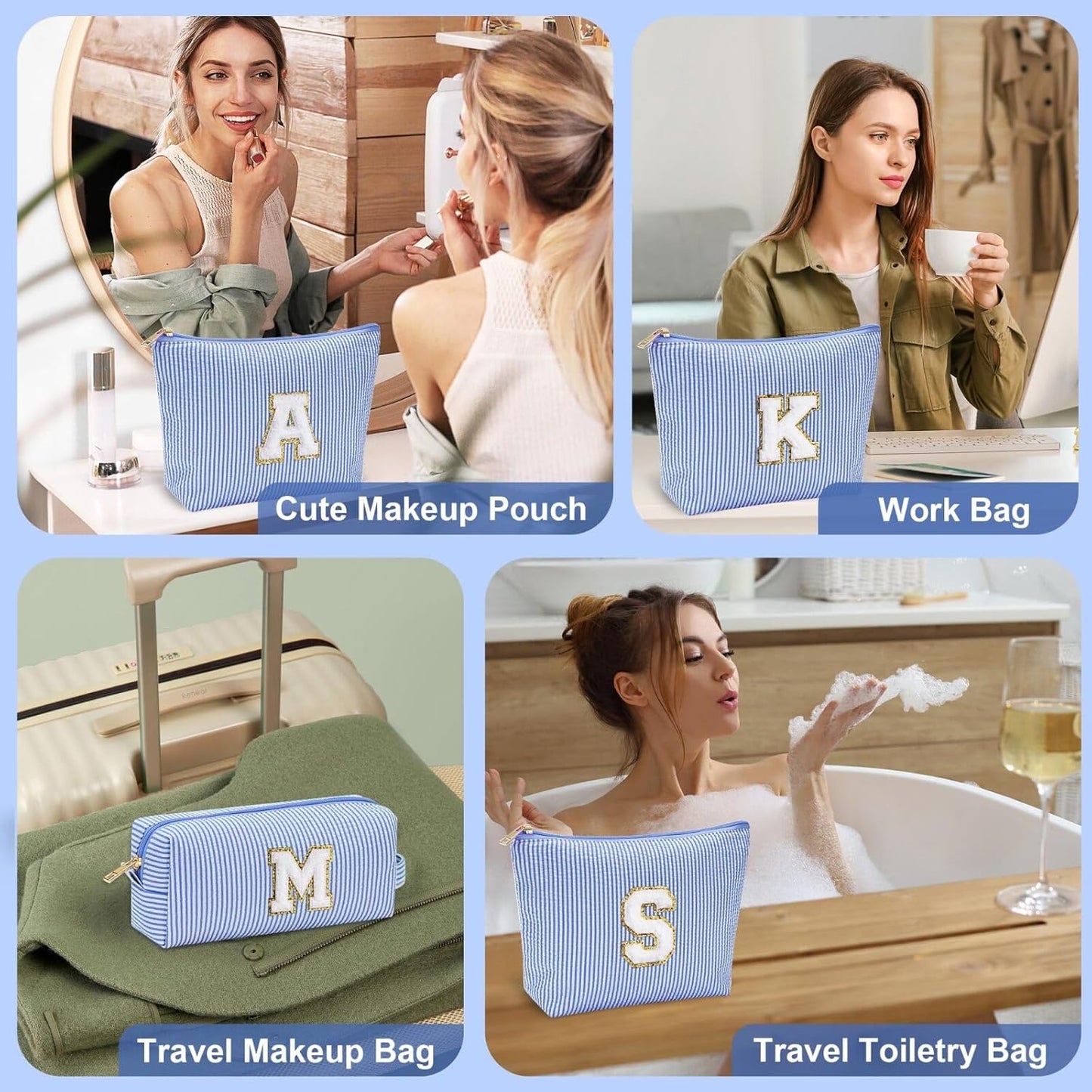 YOOLIFE Initial Makeup Bag Gifts - 2 Pieces Make Up Bag Makeup Pouch Travel Makeup Bag Cosmetic Bags for Women Makeup Organizer Bag Small Makeup Brush Bag Women Gifts Daughter Gifts for Women Letter V