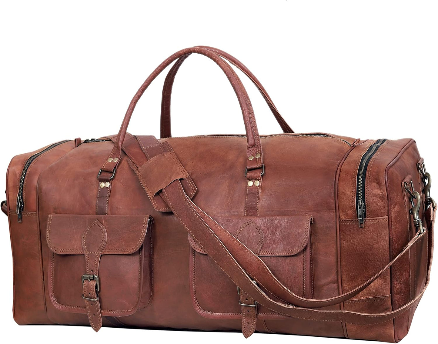 Leather Duffle Bag for Men Luggage Handmade Travel Bag Carry On Luggage Weekender Bags Overnight Gym Sports Cabin Holdall Bag For Airplanes Men And Women (30 Inch Brown)