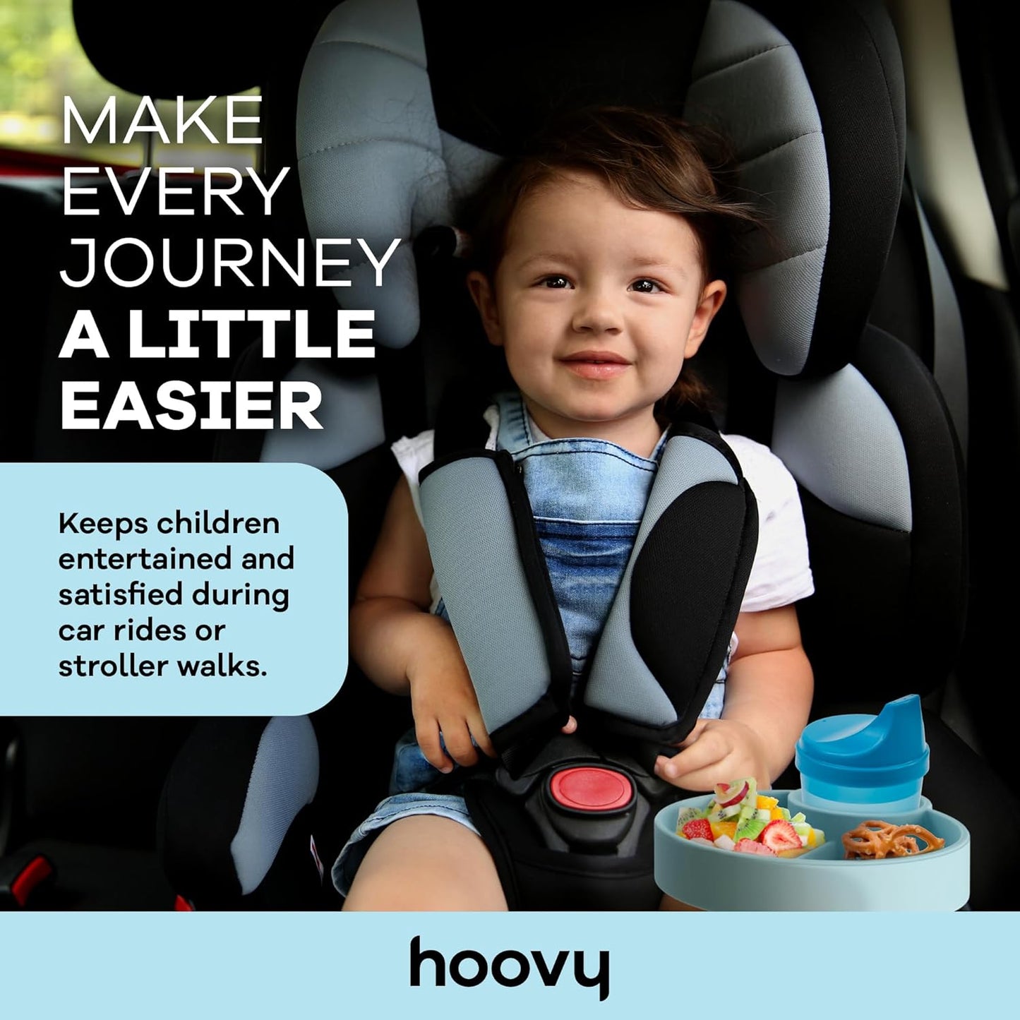 Silicone Cup Holder Tray for Car Seat, Booster Seat, Stroller - Carseat Cup Holder Snack Tray - Car Seat Tray for Kids Travel - Cup Holder Food Tray - Toddler Car Seat Accessories - Sharkskin 1 Pack