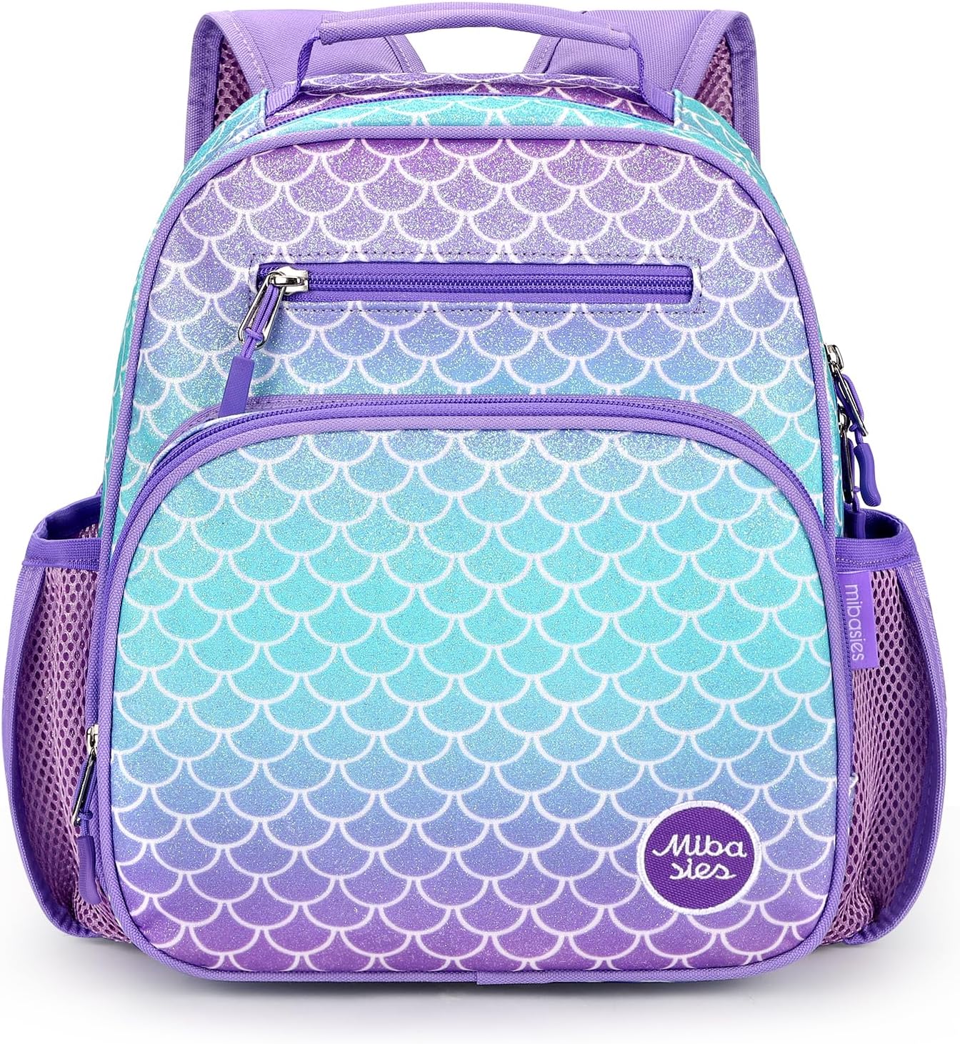 mibasies Toddler Backpack for Girls 2-4: Glitter Kids Backpacks for Girls - Preschool Kindergarten Backpack - Fish Scale Purple