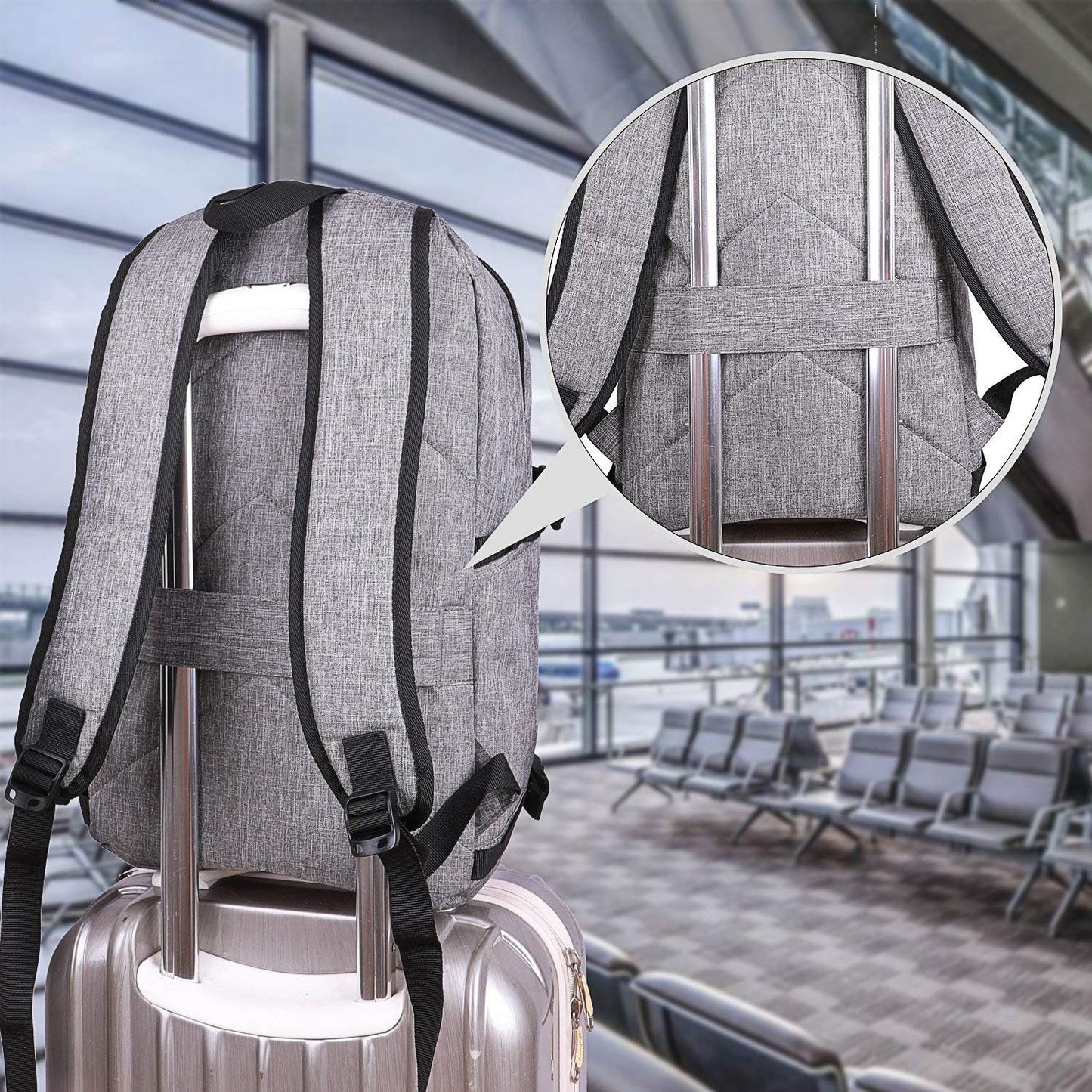 Laptop Backpack for unisex,Anti Theft Water Resistant Travel Work Backpack with USB Charging and Lock 15.6 Inch Computer Bag, Grey