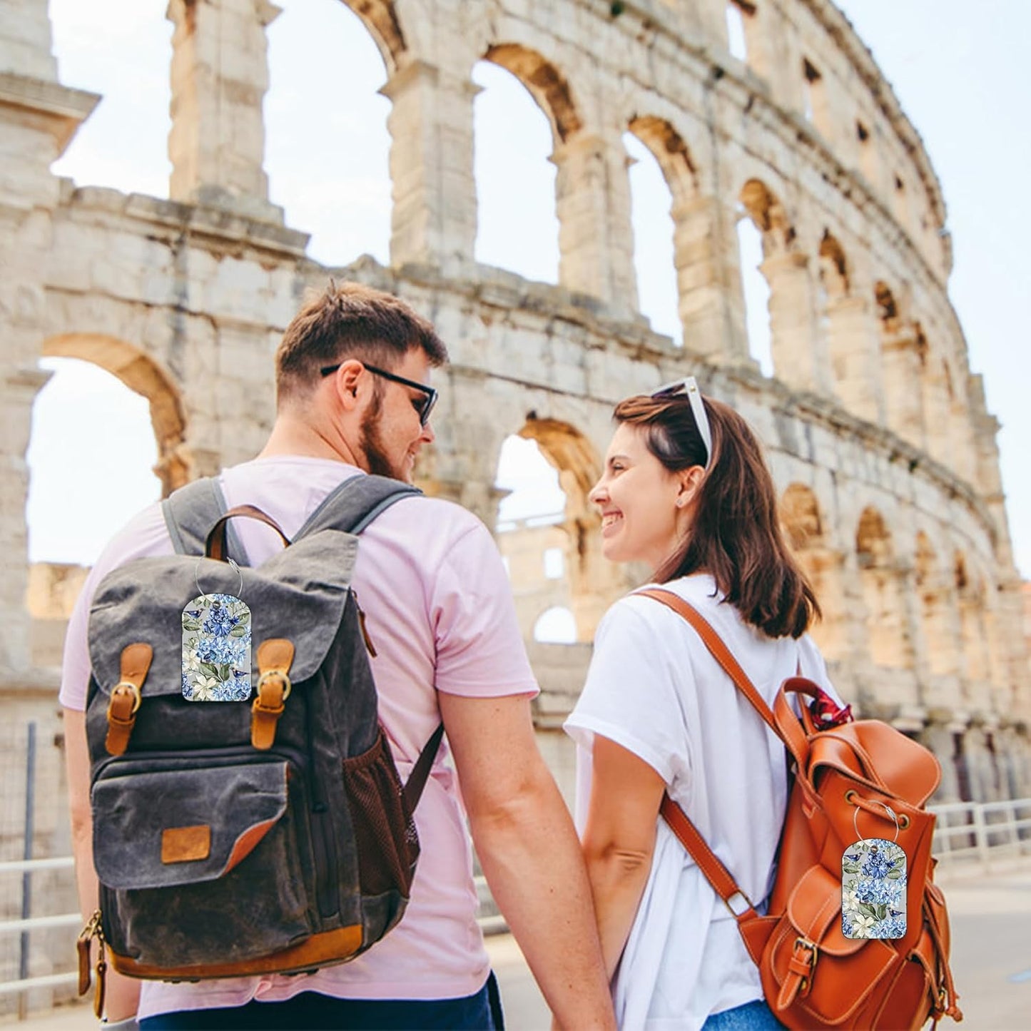 2 PCS Leather Luggage Tags for Suitcase Hibiscus Flowers Bird Travel Luggage Tag with Privacy Flap Name ID Label and Metal Loop for Travel Bag Suitcase