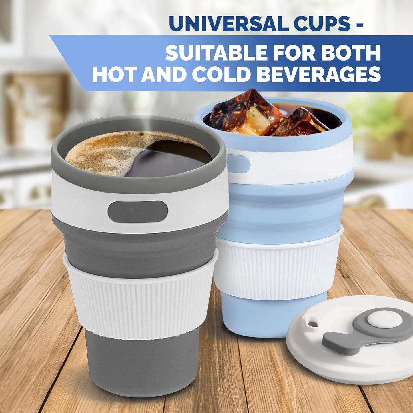 2-Pack Collapsible Coffee Cup Reusable – 12oz Leakproof Travel Coffee Mug, Silicone, Foldable & Portable for Hiking, Camping, Office | Lightweight, Heat-Resistant, Easy to Clean, Outdoor & Travel Cup