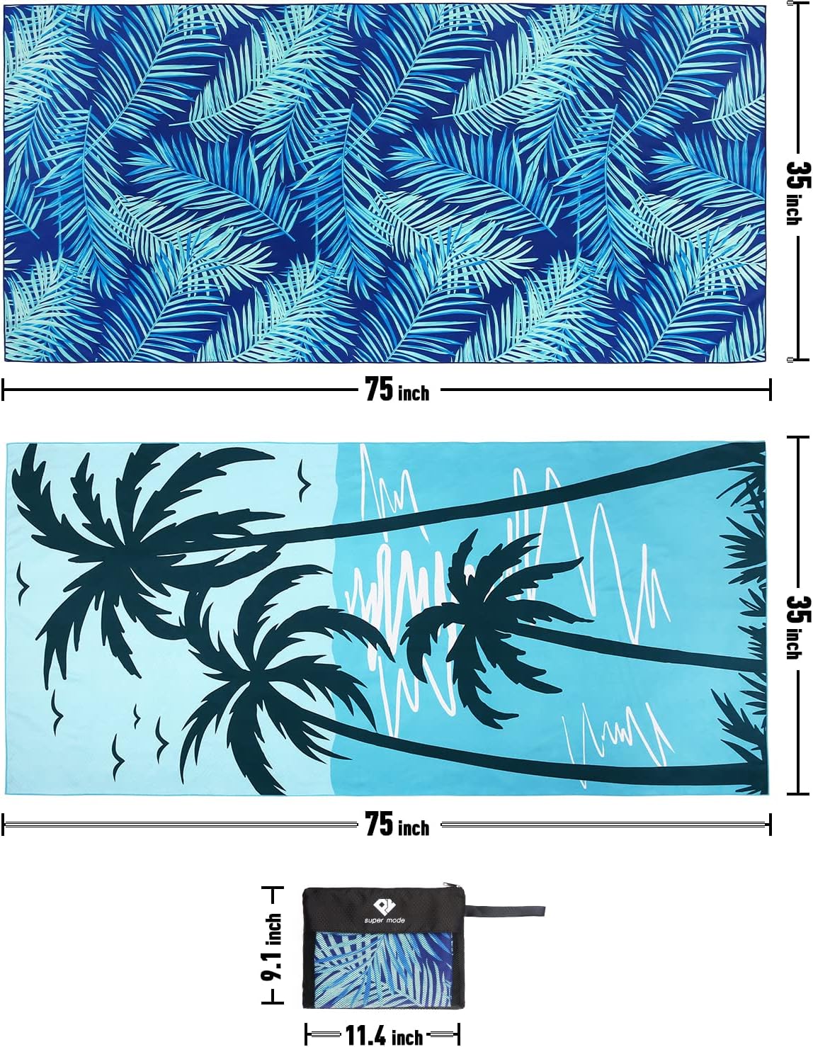 2 Pack Oversized Microfiber Pool Towel, 75'x 35', Sand-Free, Quick Drying, Super Absorbent