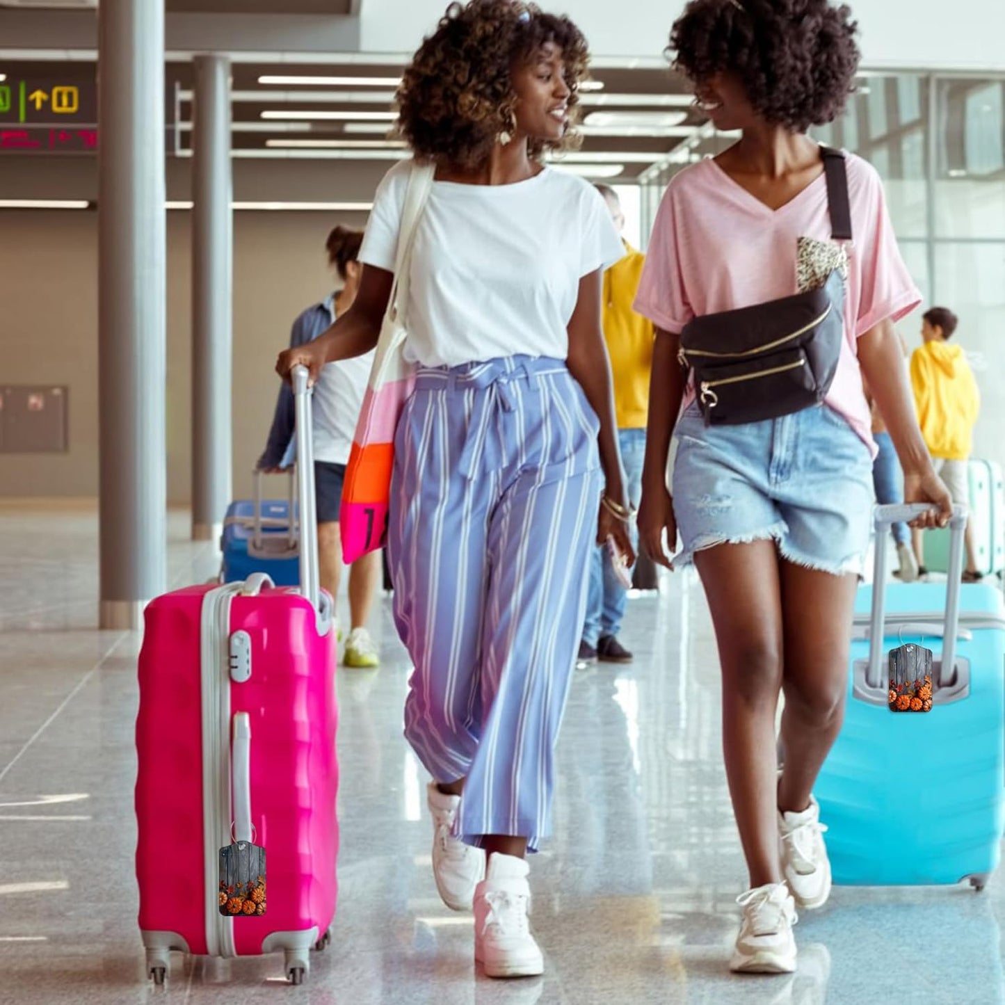 2 Pack Luggage Tag for Suitcase Thanksgiving Day Pumpkins Autumn Leaves Leather Suitcase Tags with Privacy Name ID Label and Stainless Steel Loop for Travel Bag