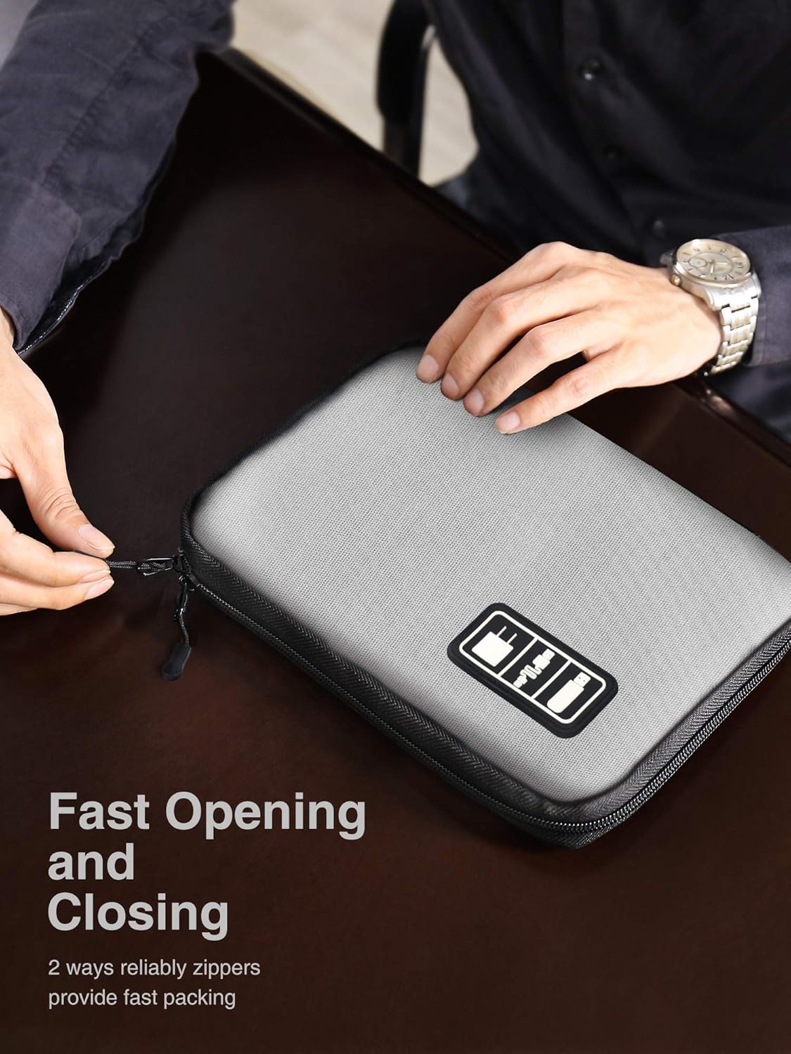 Luxtude Cord Organizer Travel, Flat Cable Organizer Bag, Portable Electronics Organizer, Travel Essentials for Wire/Cord Storage/Charger Case/Cable Storage/Tech Accessories Pouch, Silver Gray