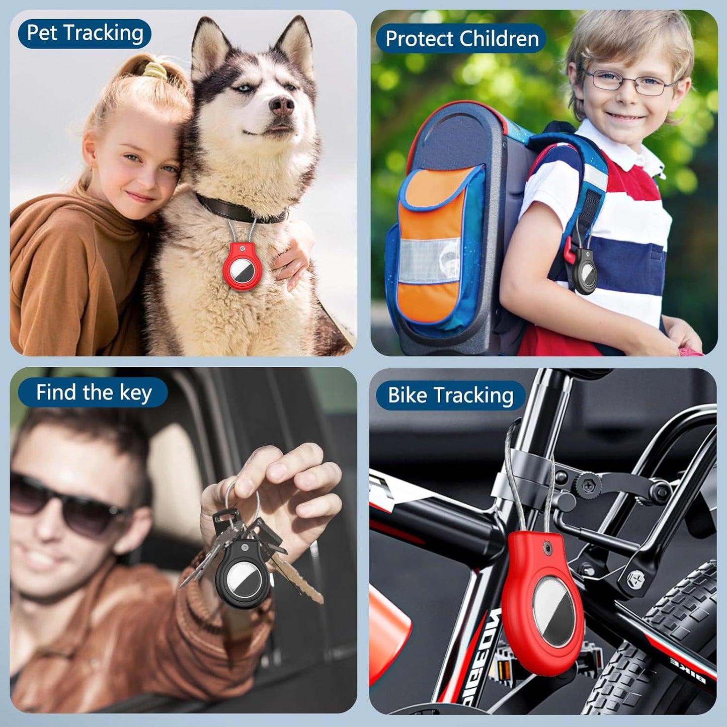 Waterproof Airtag Holder,4 Pack Airtag Case with Secure Lock,Airtags Keychain for Apple Air tags,Anti-Lost Protective Case Air tag Accessories for GPS Tracker Luggage,Bag,Key,Pet-Black/Black/Red/Red