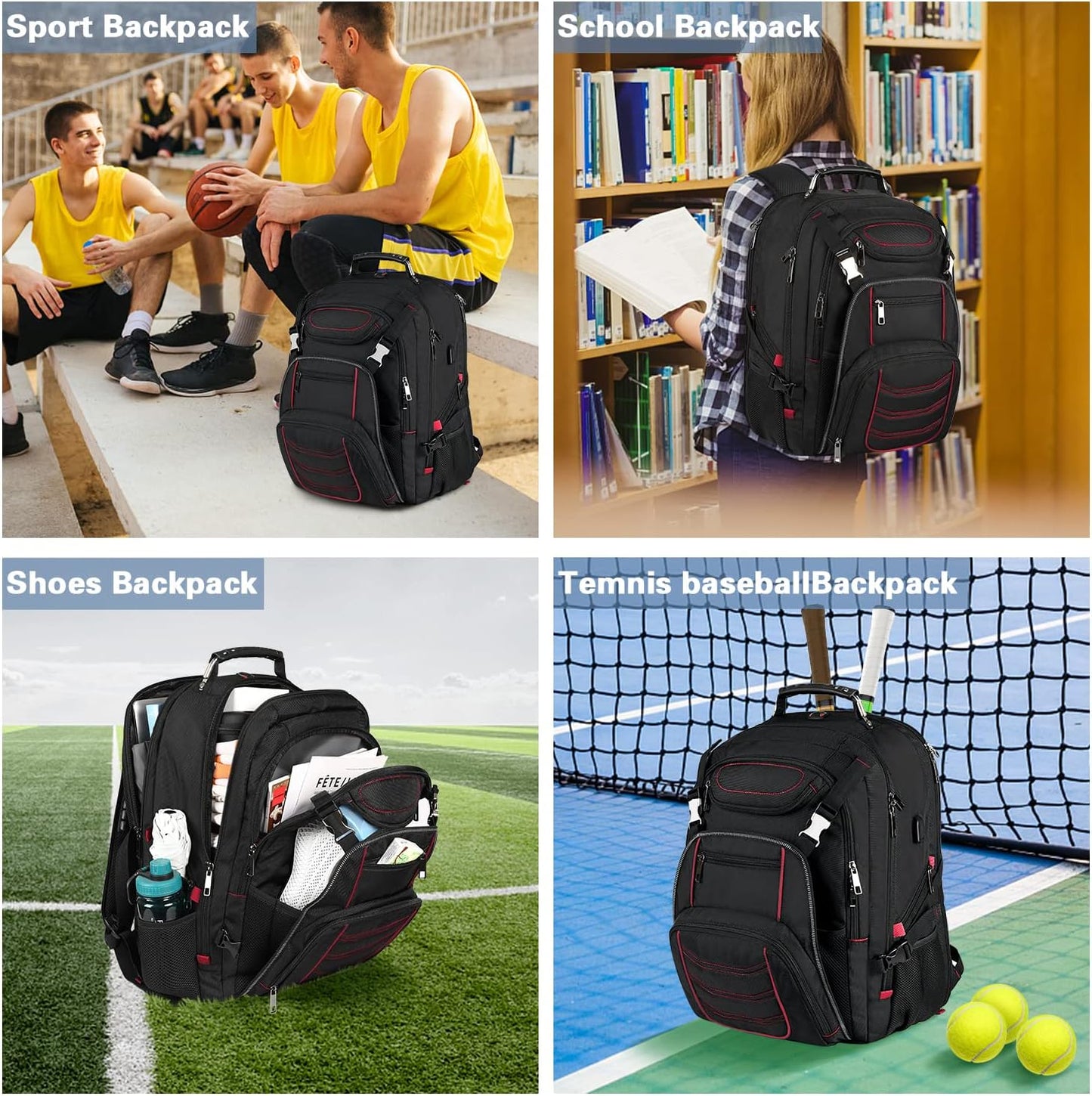 18.4 Laptop Backpack for Men, Extra Large Gaming Laptops Backpack with USB Charger Port, TSA Friendly Big Capacity Heavy Duty Travel Computer Bag RFID Anti-theft Pocket Backbag,21.2*15.5*11.5inch Red