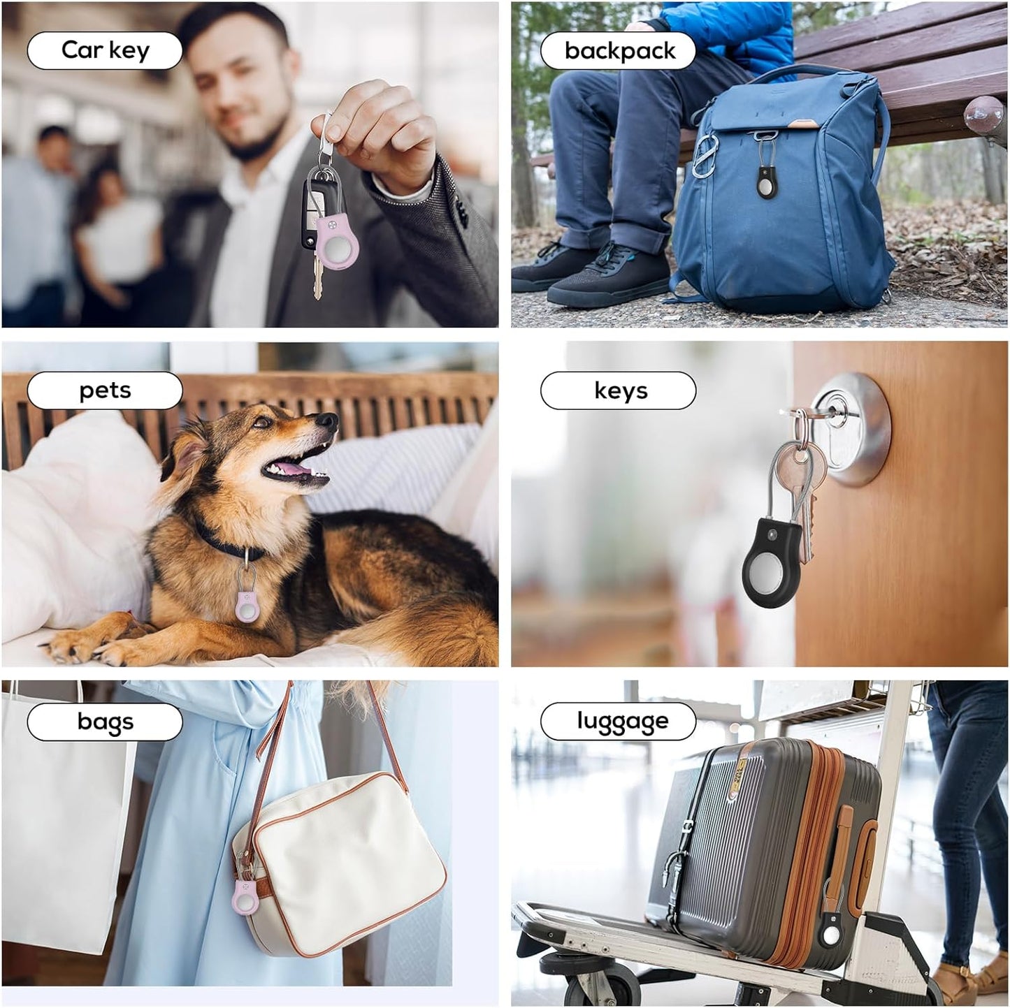 Air tag Holder,(4 Pack) Air tag Keychain with Secure Lock,Air Tags Case with Wire Cable for Apple Airtag,Anti-Lost Protective Case with Keyring for Luggage, Key, Pet, Bag, Black/Purple