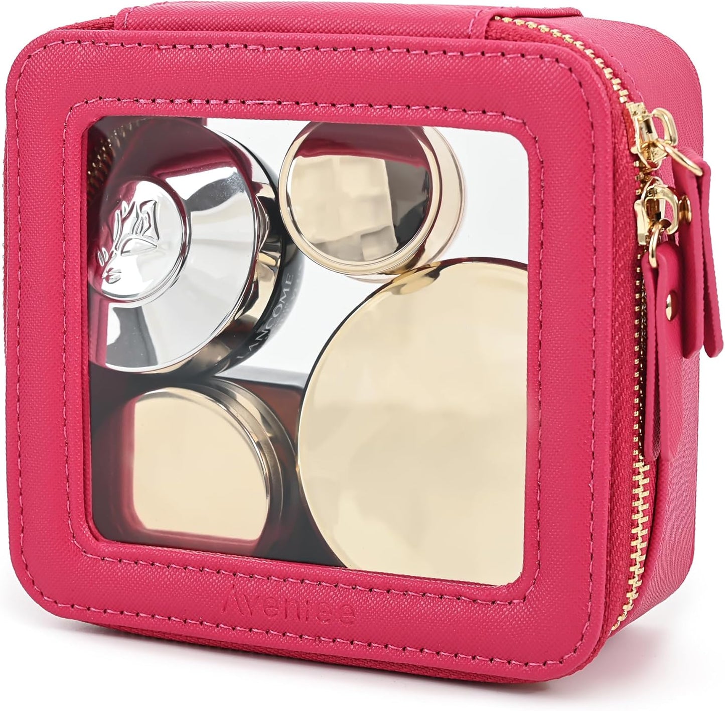 Aveniee Mini Clear Makeup Bag, Small Cosmetic Bags Travel Toiletry Pouch Organizer, TSA Approved Make up Case with Zipper, Car Bag for Essentials,Hotpink