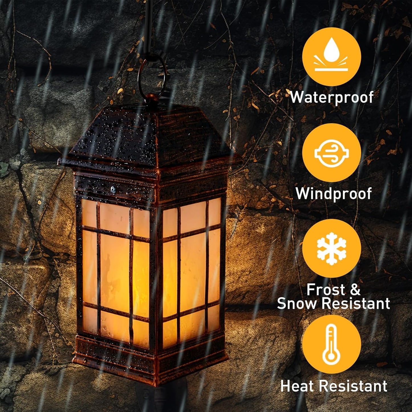 14" Solar Lantern Outdoor Waterproof, Glass Flickering Flame Solar Lanterns, Hanging Metal Lantern Decorative for Patio Front Porch Garden Backyard Tabletop Mothers Day Gifts Mom